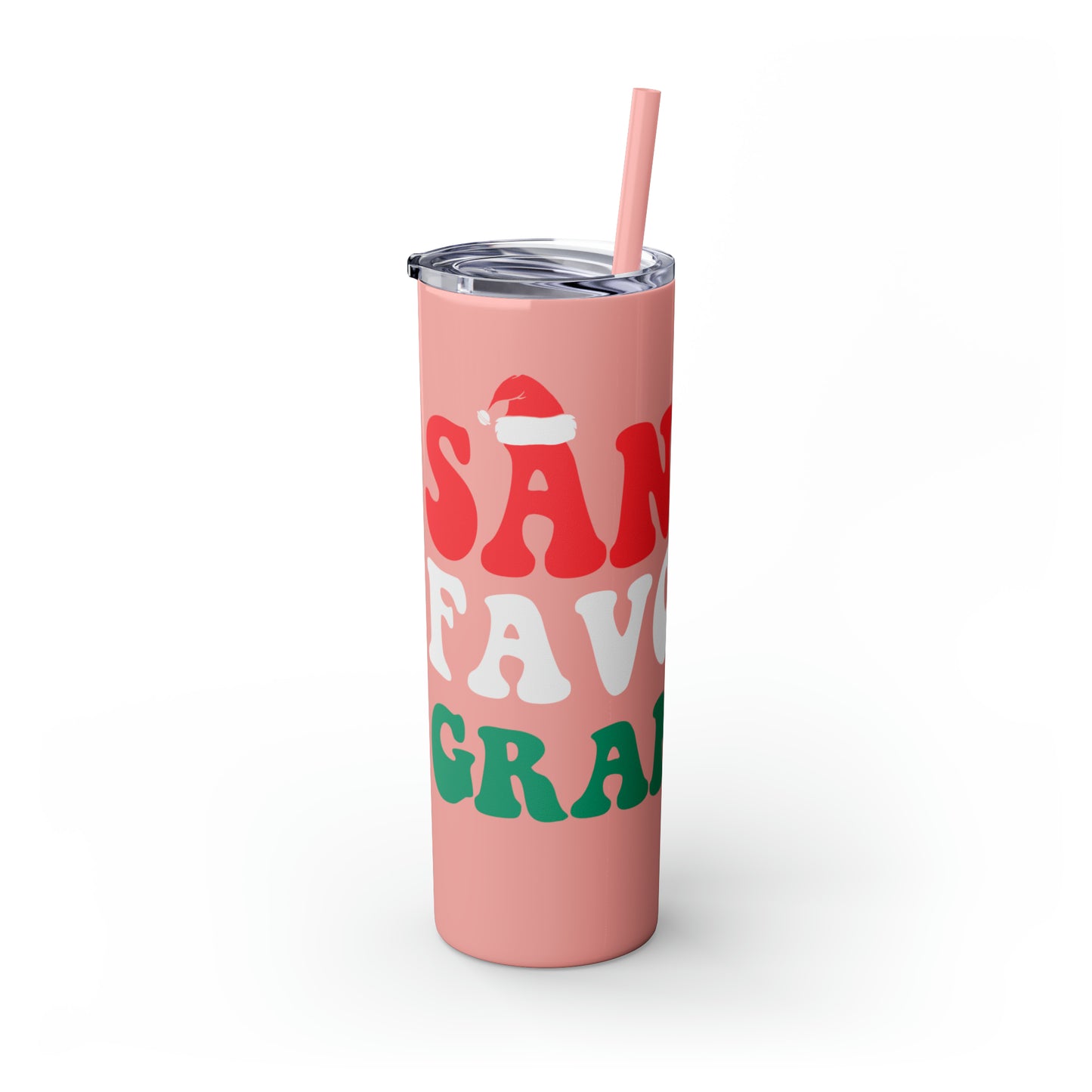 Santa's Favorite Grandma Skinny Tumbler with Straw, 20oz