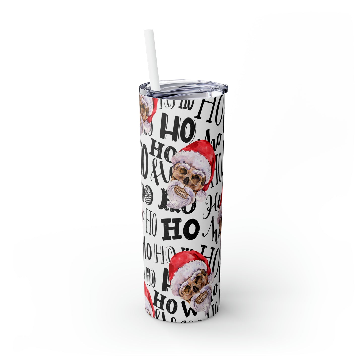 Skull Santa Ho Ho Ho Skinny Tumbler with Straw, 20oz