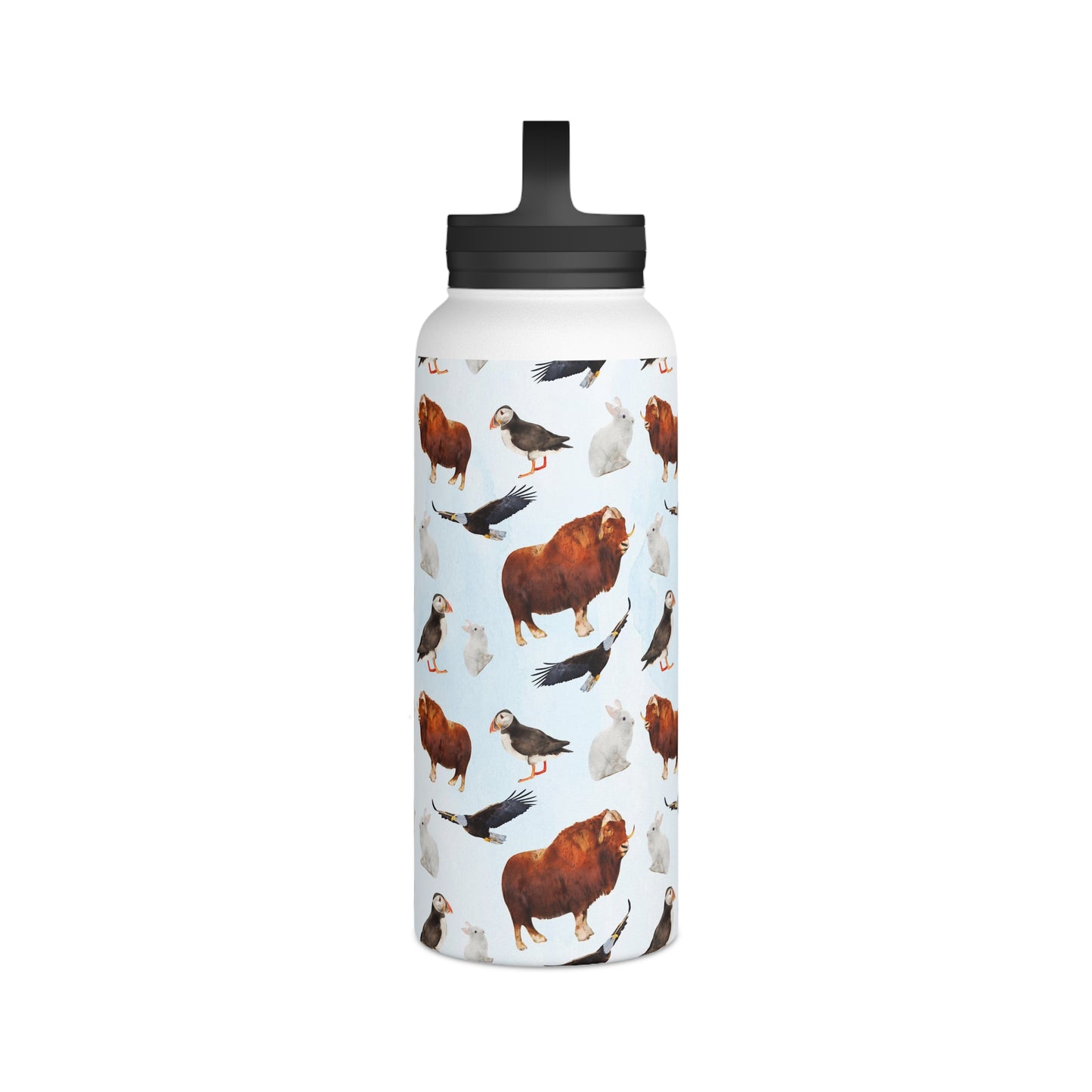 Back To School Animals Stainless Steel Water Bottle, Handle Lid