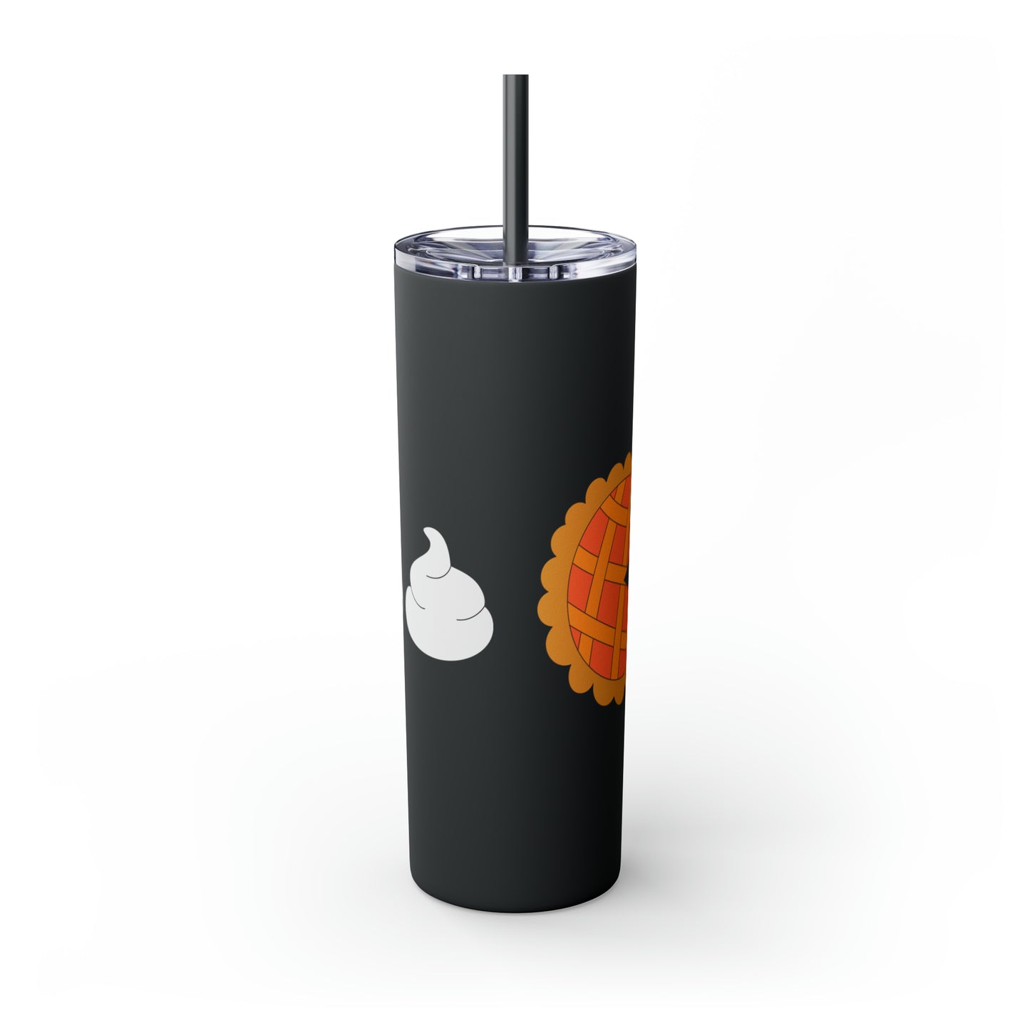 Pumpkin Pie & Whipped Cream (Pacman Themed) Thanksgiving Skinny Tumbler with Straw, 20oz