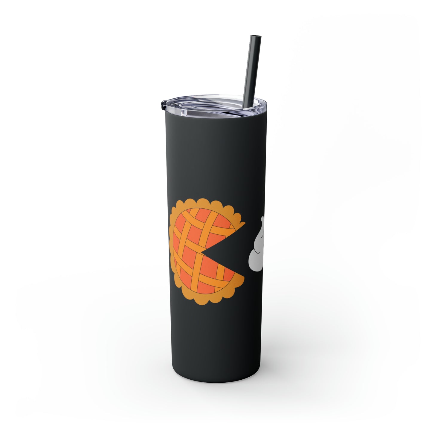 Pumpkin Pie & Whipped Cream (Pacman Themed) Thanksgiving Skinny Tumbler with Straw, 20oz
