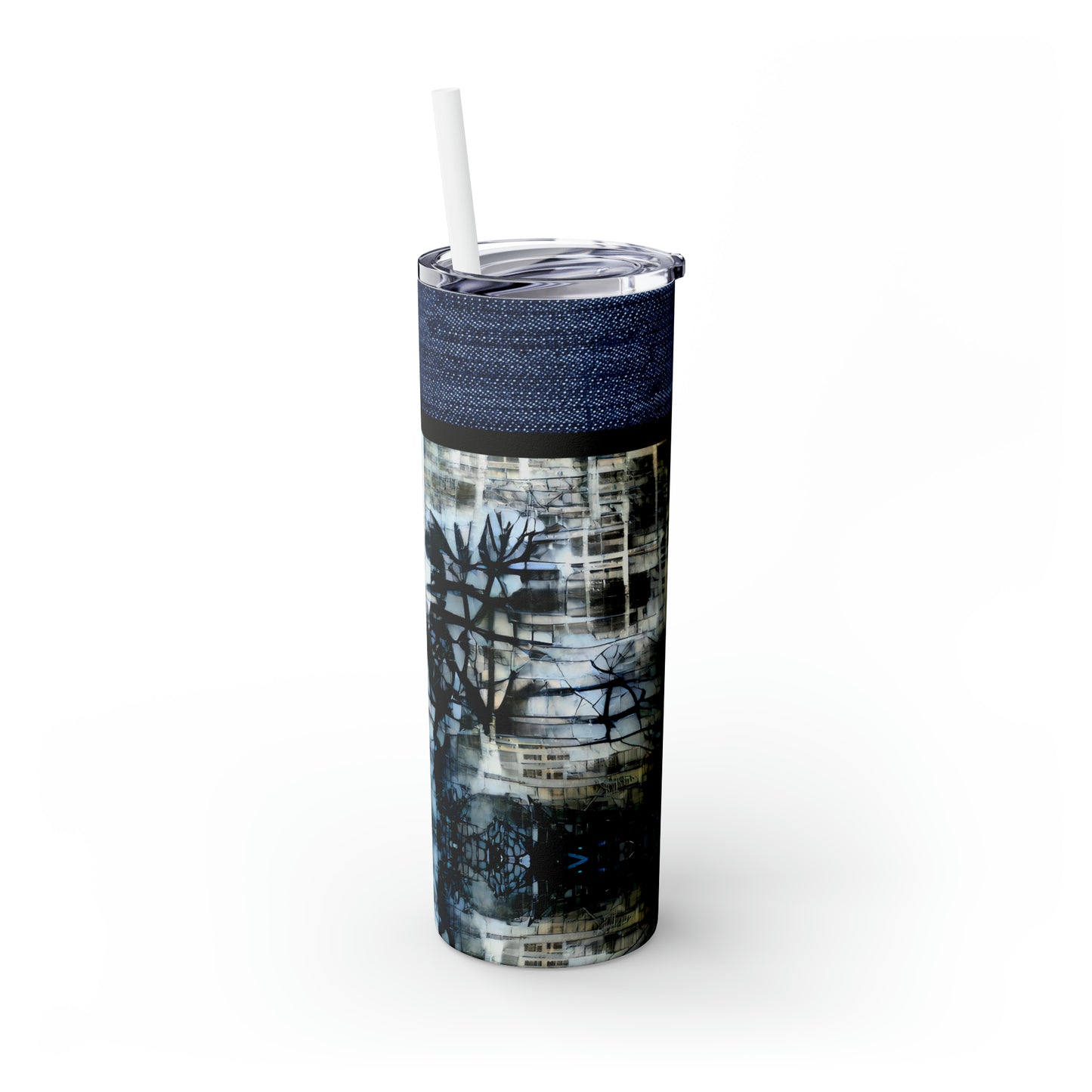 Denim Grunge Skinny Tumbler with Straw, 20oz