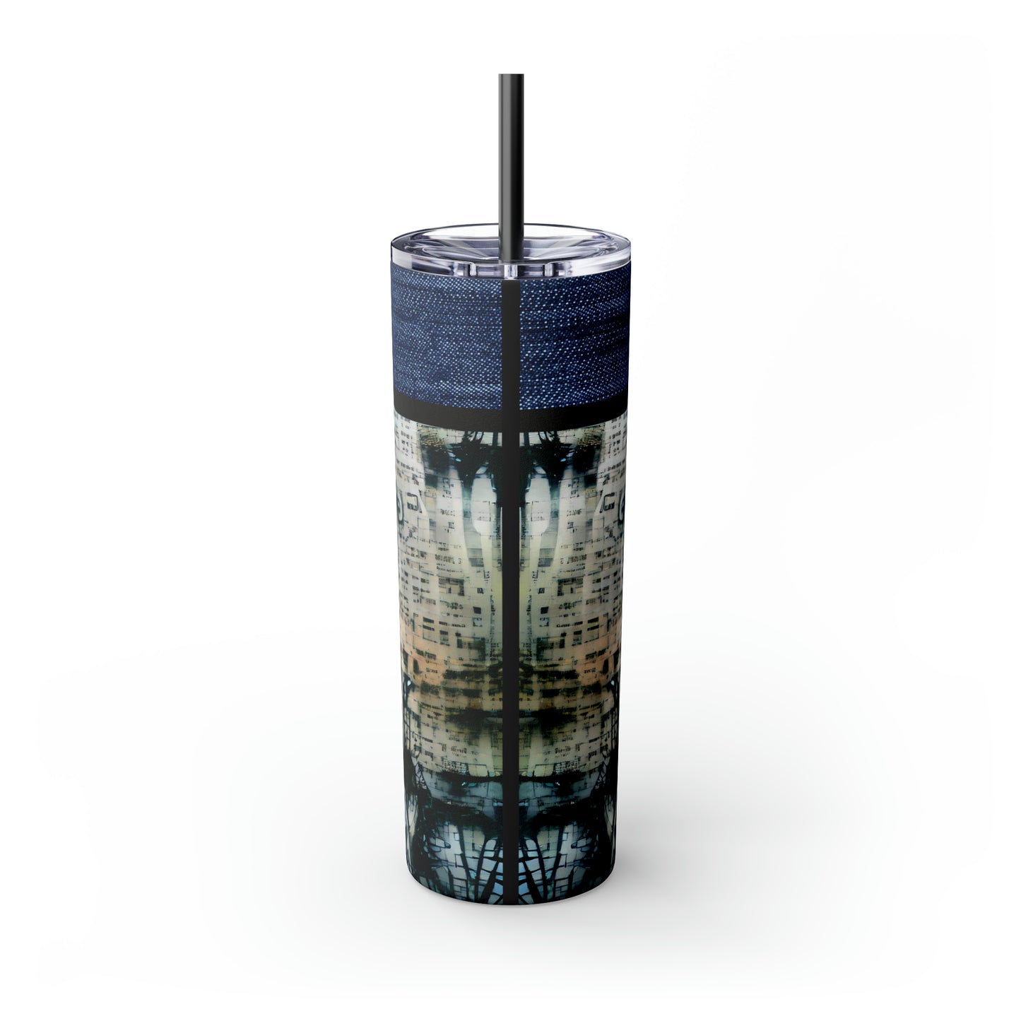 Denim Grunge Skinny Tumbler with Straw, 20oz