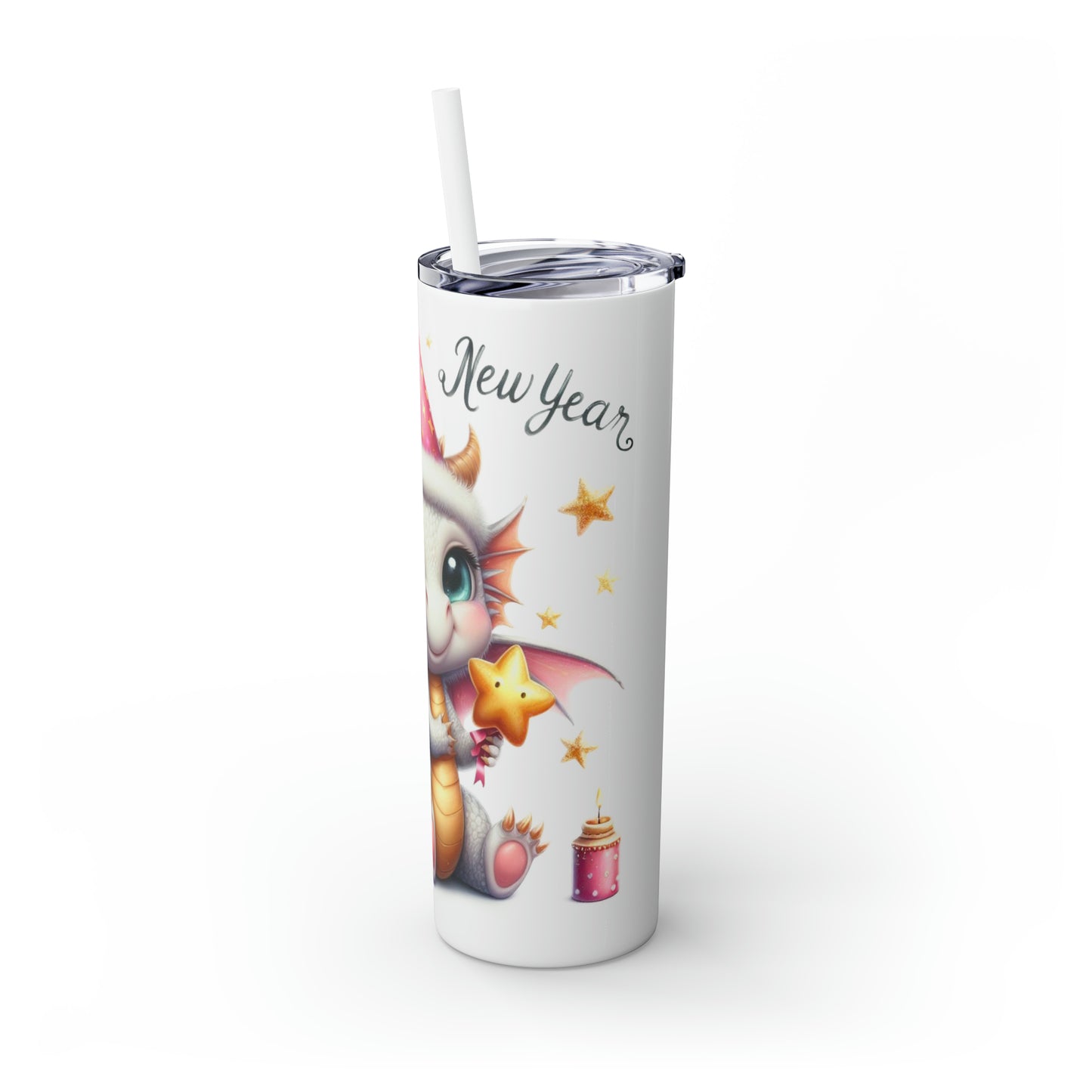 Happy New Year of Dragon Skinny Tumbler with Straw, 20oz