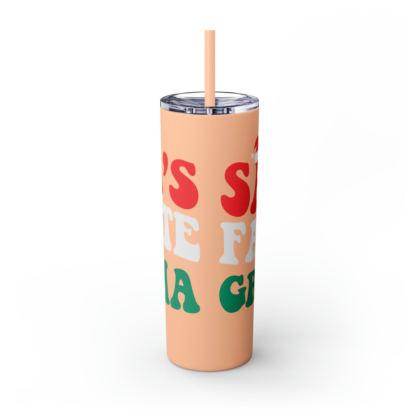 Santa's Favorite Grandma Skinny Tumbler with Straw, 20oz