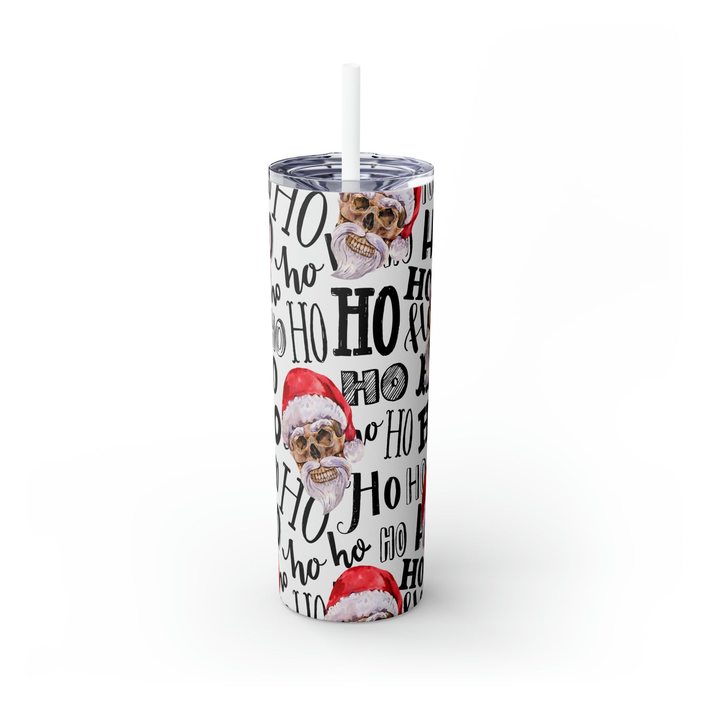 Skull Santa Ho Ho Ho Skinny Tumbler with Straw, 20oz