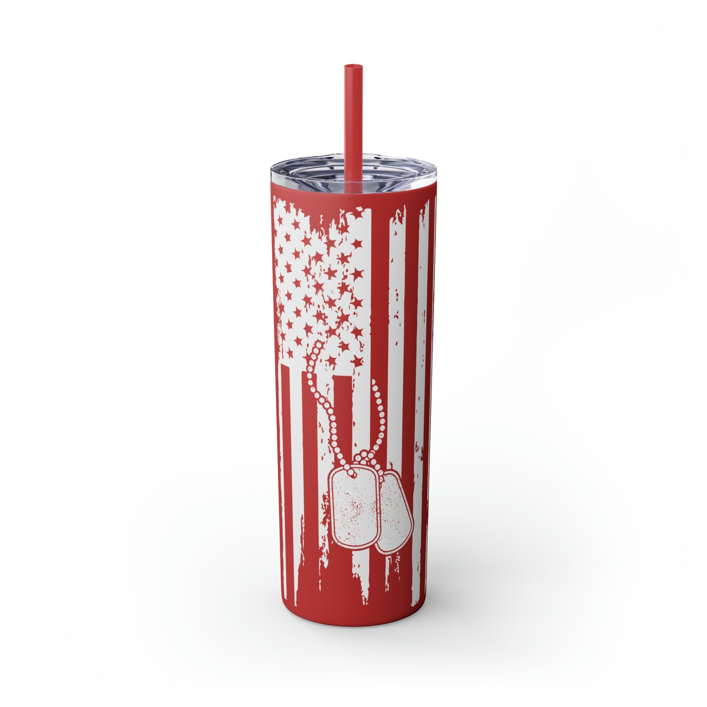 Flag with Tags Veterans Day Skinny Tumbler with Straw, 20oz