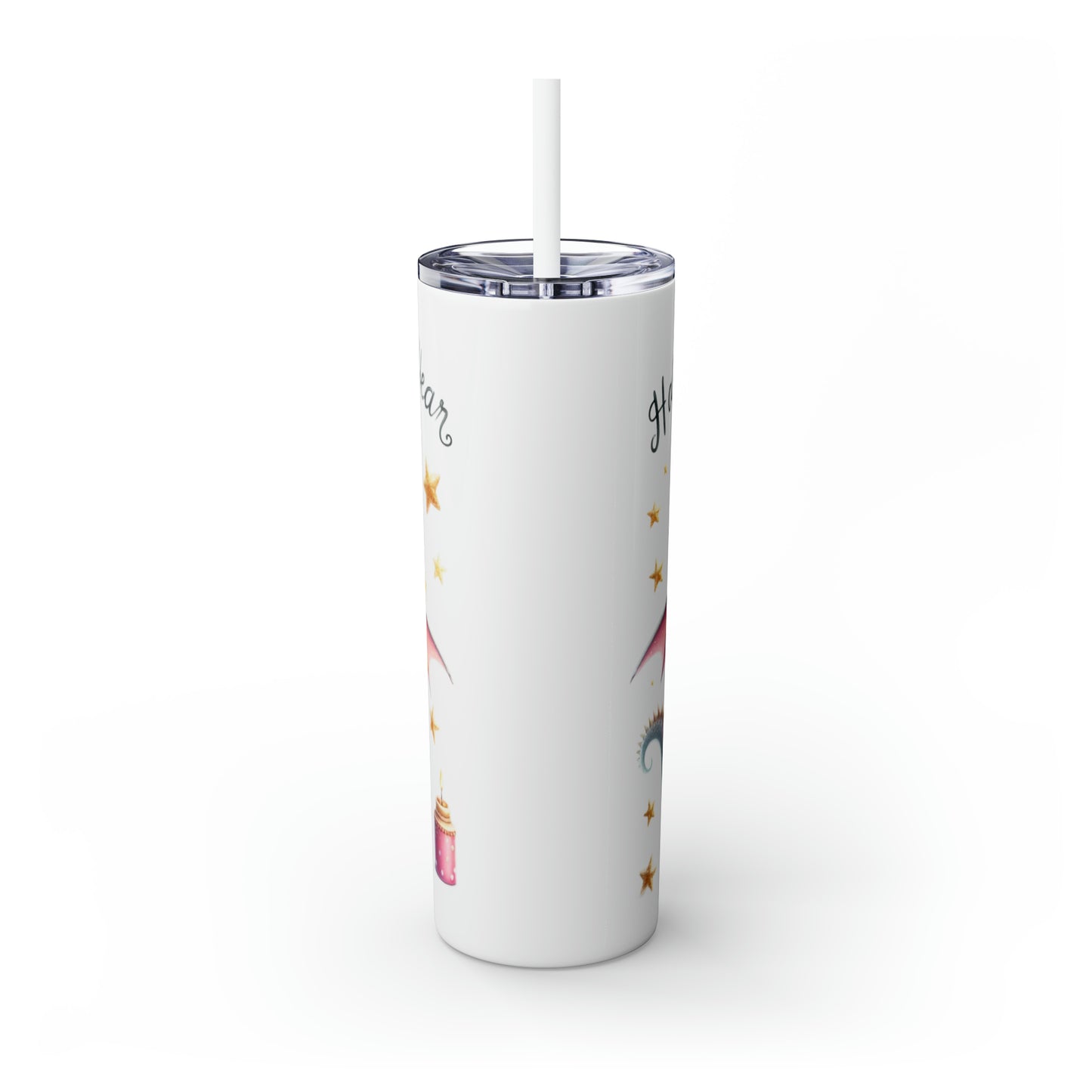 Happy New Year of Dragon Skinny Tumbler with Straw, 20oz