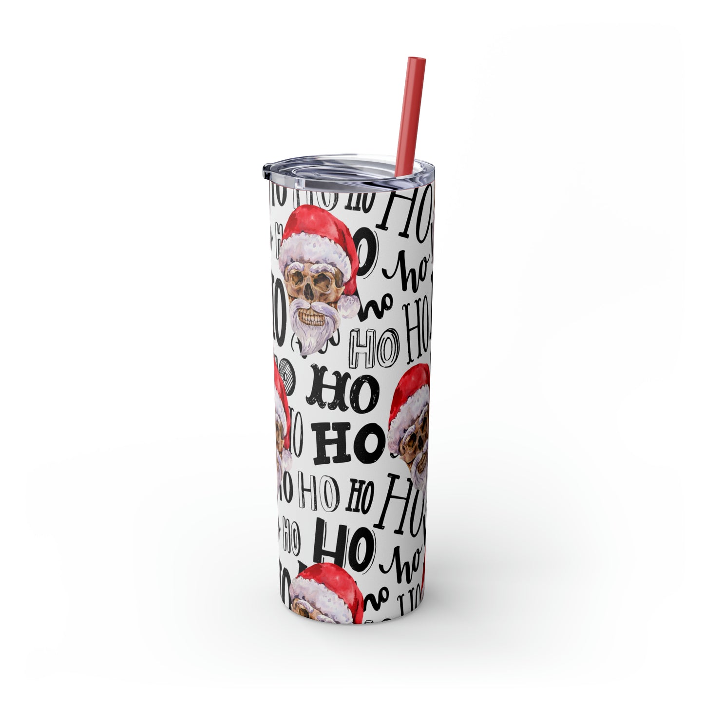 Skull Santa Ho Ho Ho Skinny Tumbler with Straw, 20oz
