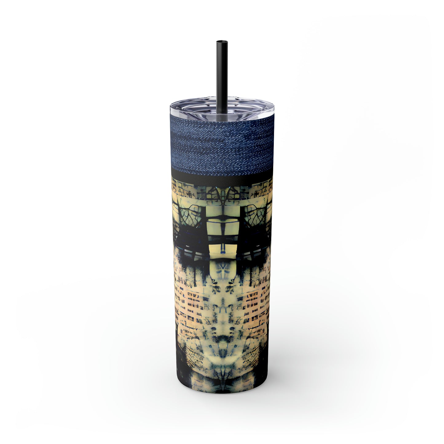 Denim Grunge Skinny Tumbler with Straw, 20oz
