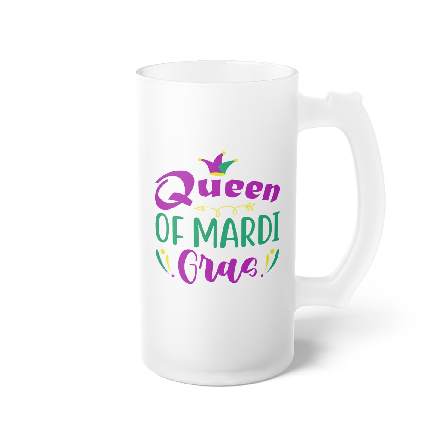 Queen Of Mardi Gras Frosted Glass Beer Mug