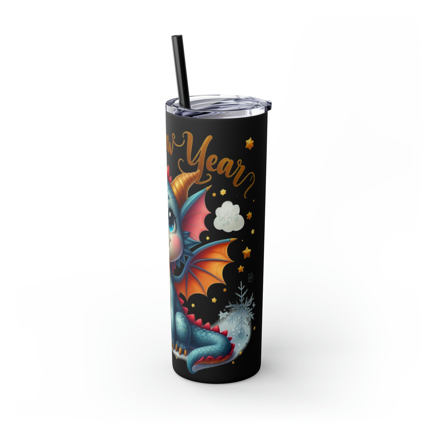 Happy New Year of Dragon Skinny Tumbler with Straw, 20oz