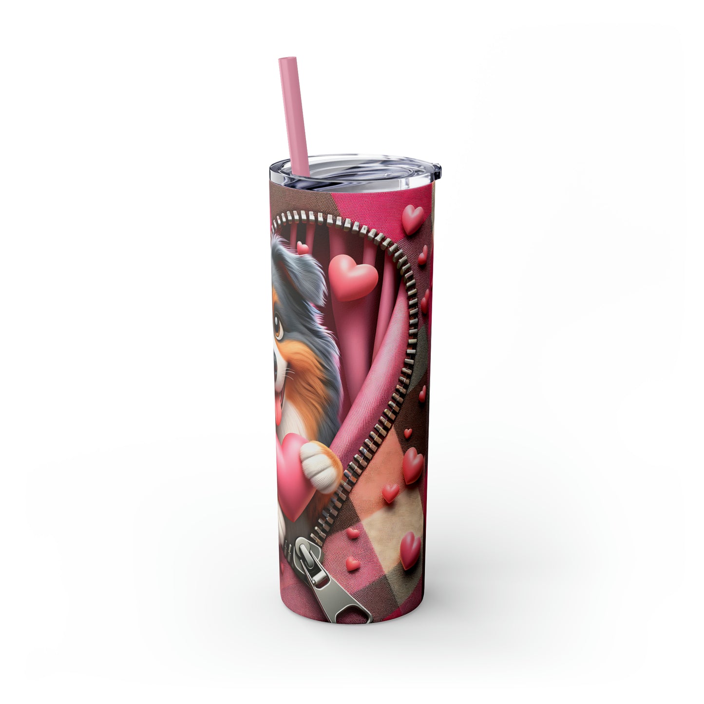 Shetland Sheepdog Valentine Skinny Tumbler with Straw, 20oz