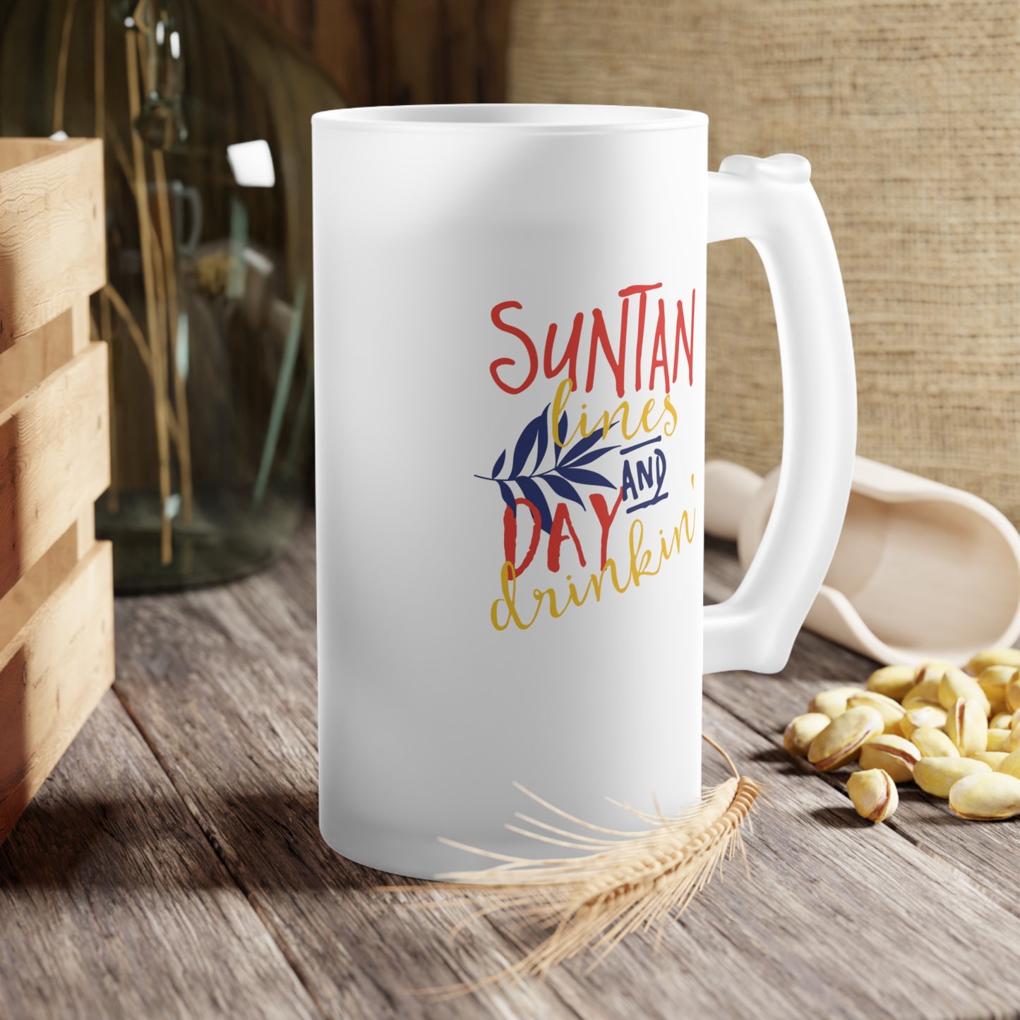 Suntan Lines & Day Drinkin Frosted Glass Beer Mug
