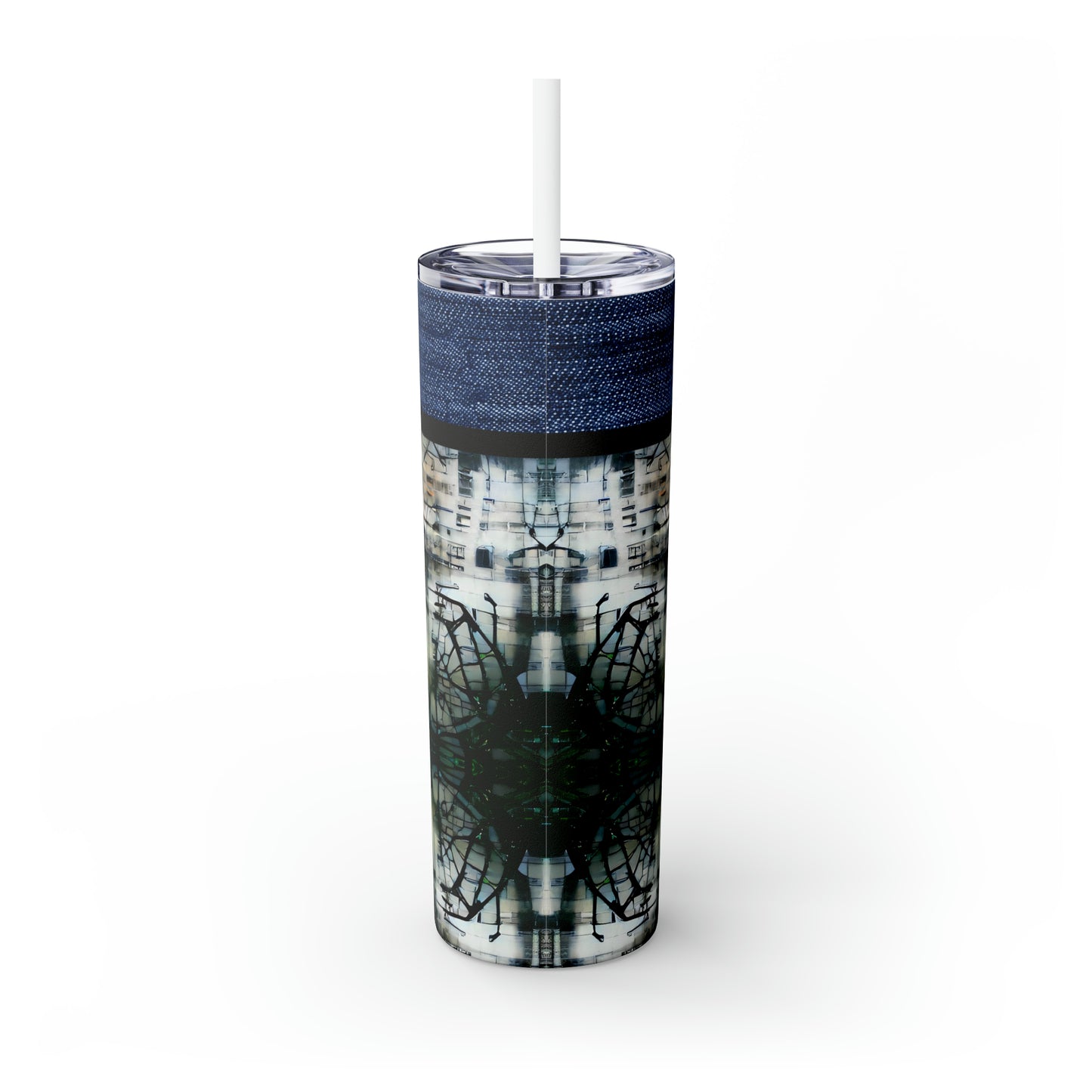 Denim Grunge Skinny Tumbler with Straw, 20oz