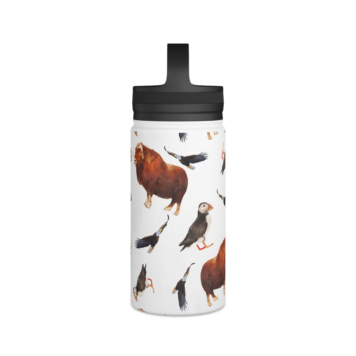 Back To School Animals Stainless Steel Water Bottle, Handle Lid