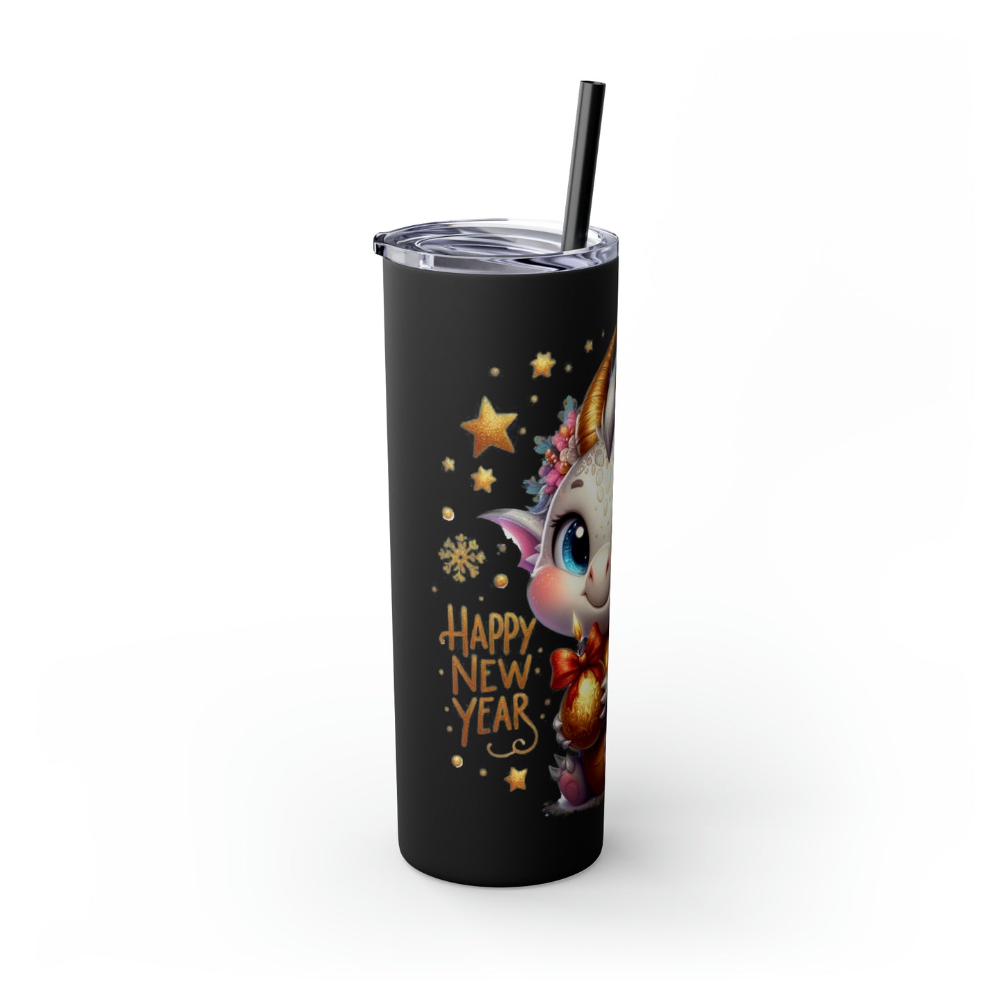 Happy New Year of Dragon Skinny Tumbler with Straw, 20oz