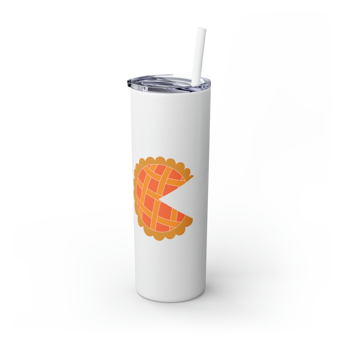 Pumpkin Pie & Whipped Cream (Pacman Themed) Thanksgiving Skinny Tumbler with Straw, 20oz