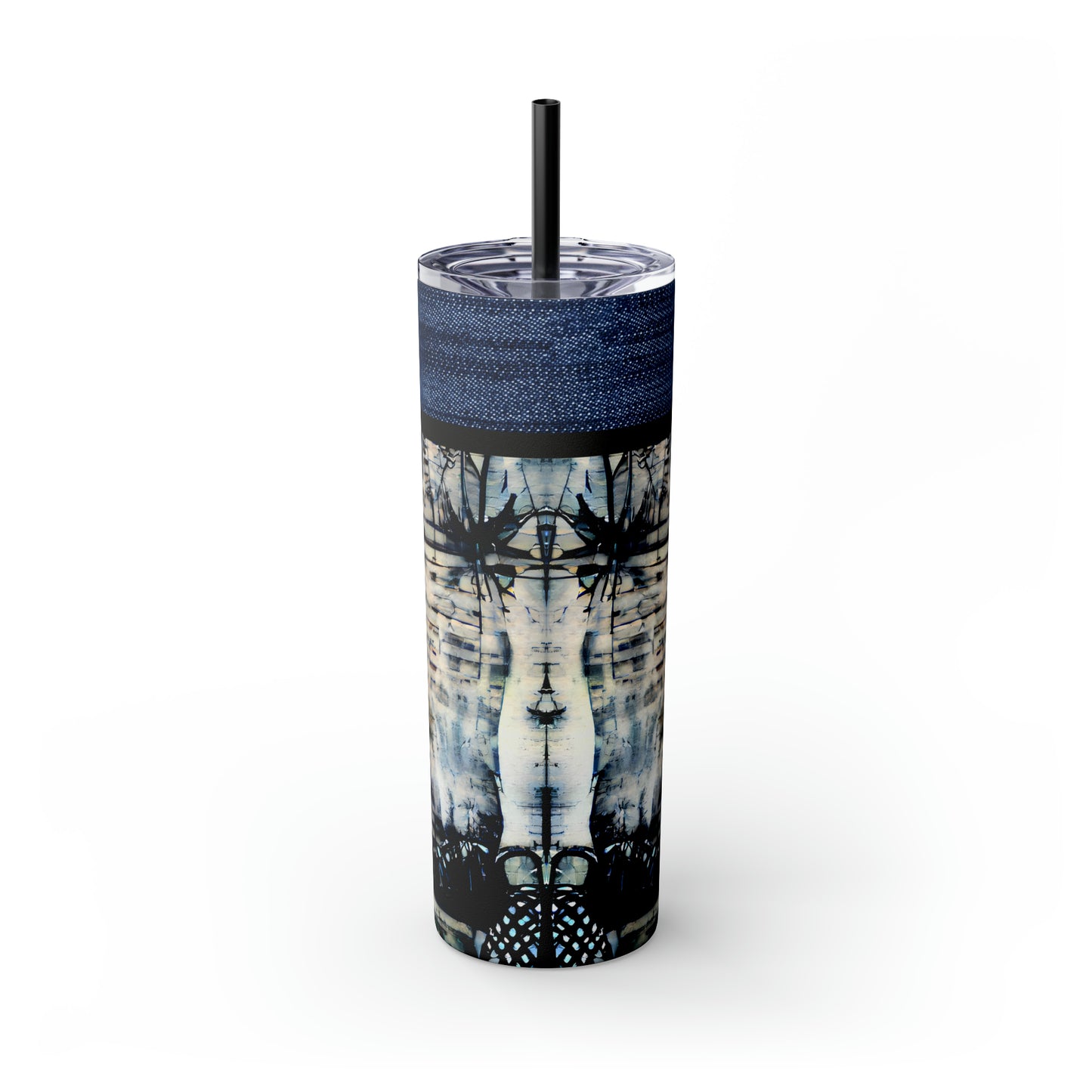 Denim Grunge Skinny Tumbler with Straw, 20oz