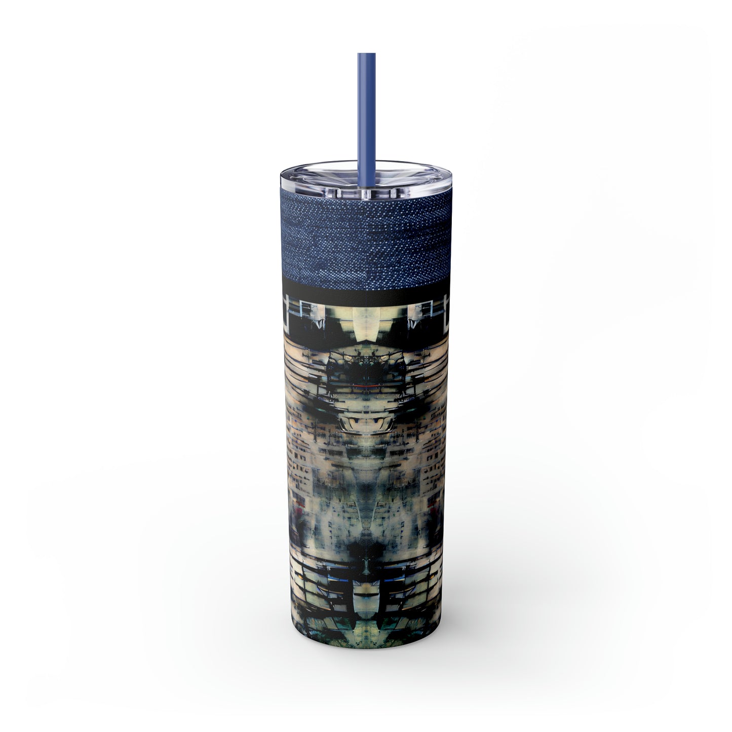 Denim Grunge Skinny Tumbler with Straw, 20oz