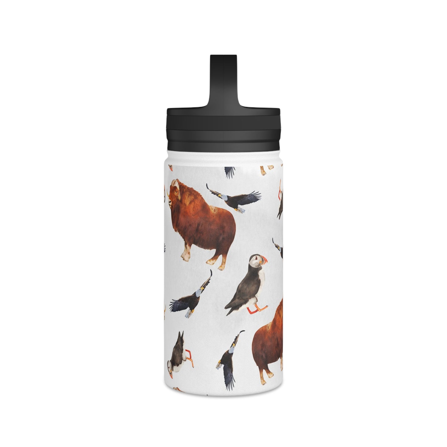 Back To School Animals Stainless Steel Water Bottle, Handle Lid