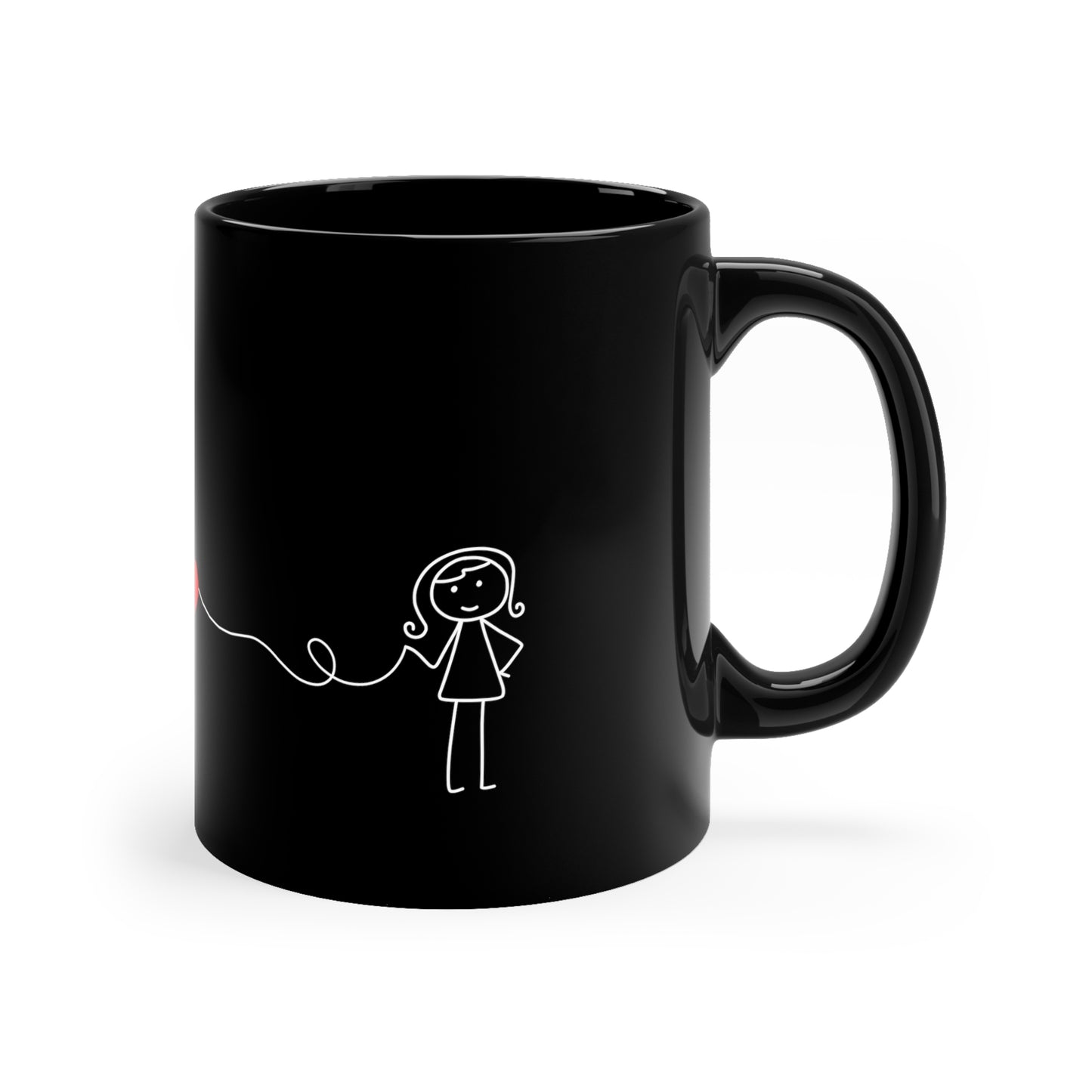 Girl Looking for Boy Heart 11oz Black Mug