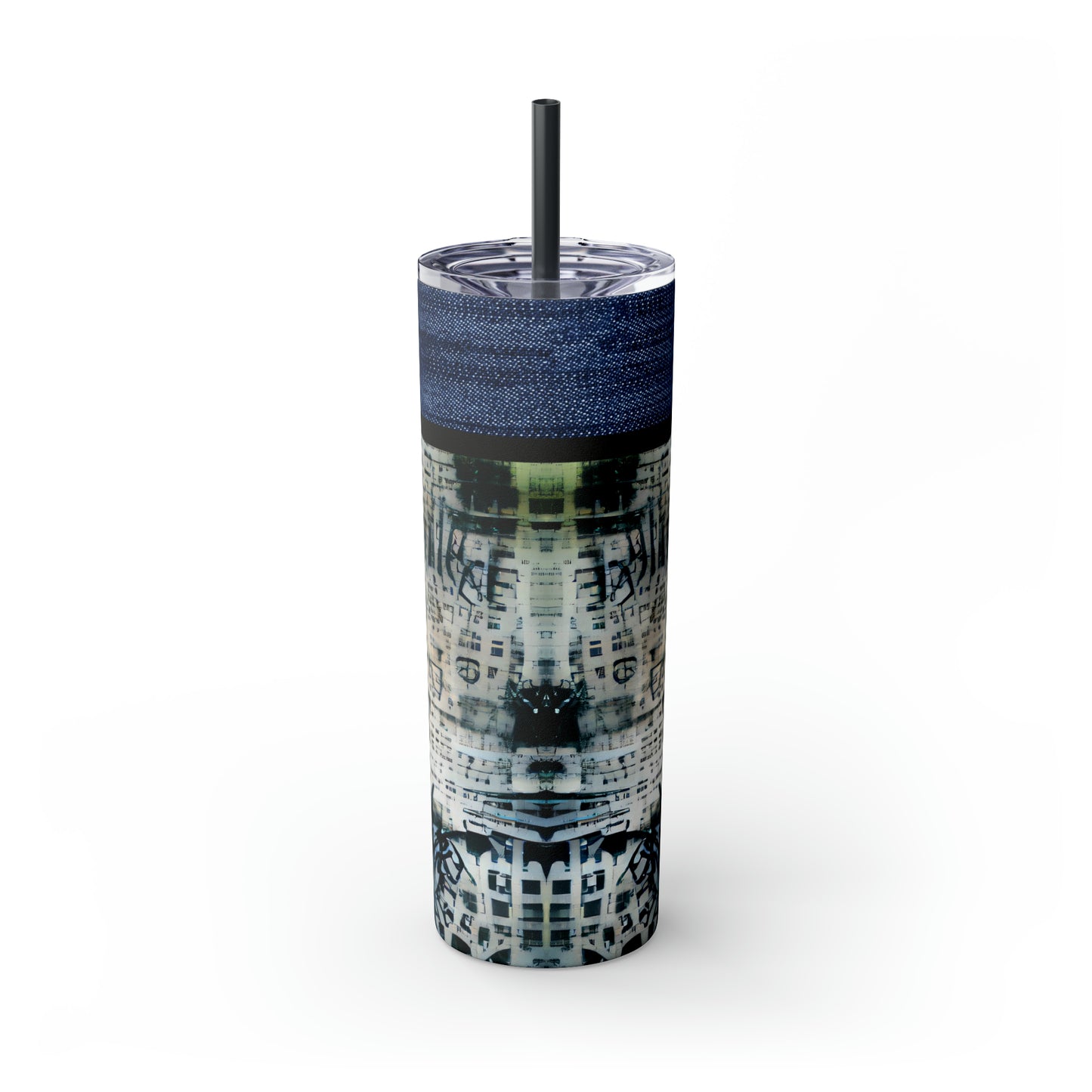 Denim Grunge Skinny Tumbler with Straw, 20oz