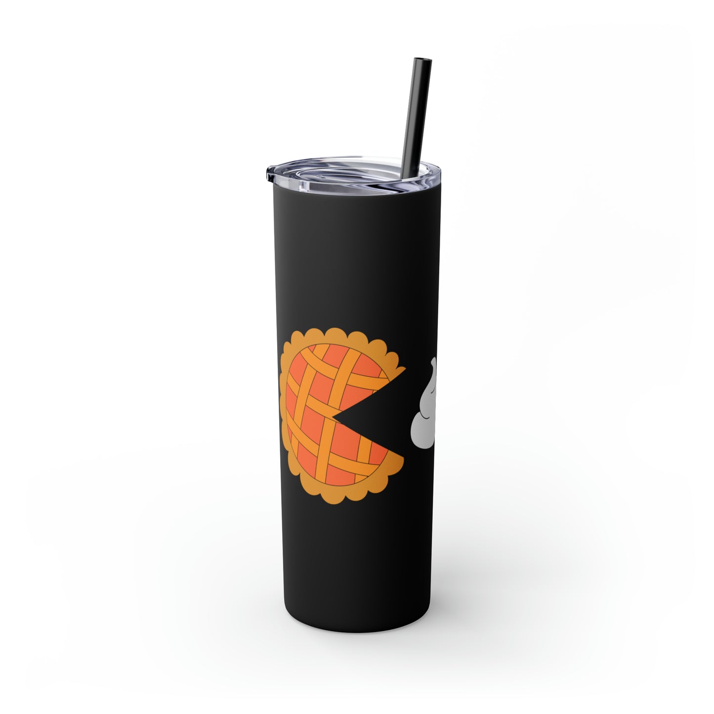 Pumpkin Pie & Whipped Cream (Pacman Themed) Thanksgiving Skinny Tumbler with Straw, 20oz