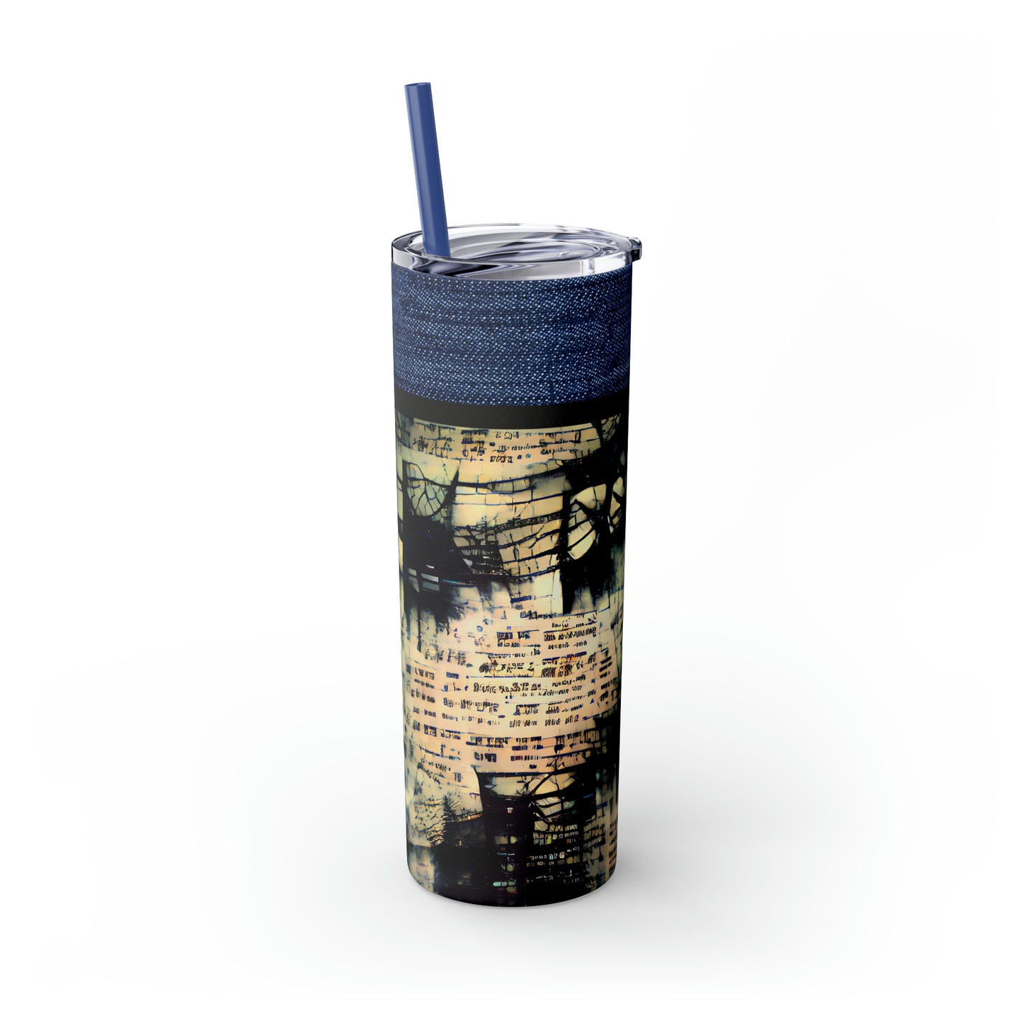 Denim Grunge Skinny Tumbler with Straw, 20oz