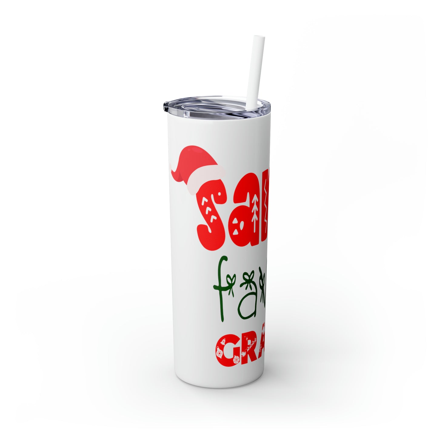 Santa's Favorite Grandma Skinny Tumbler with Straw, 20oz
