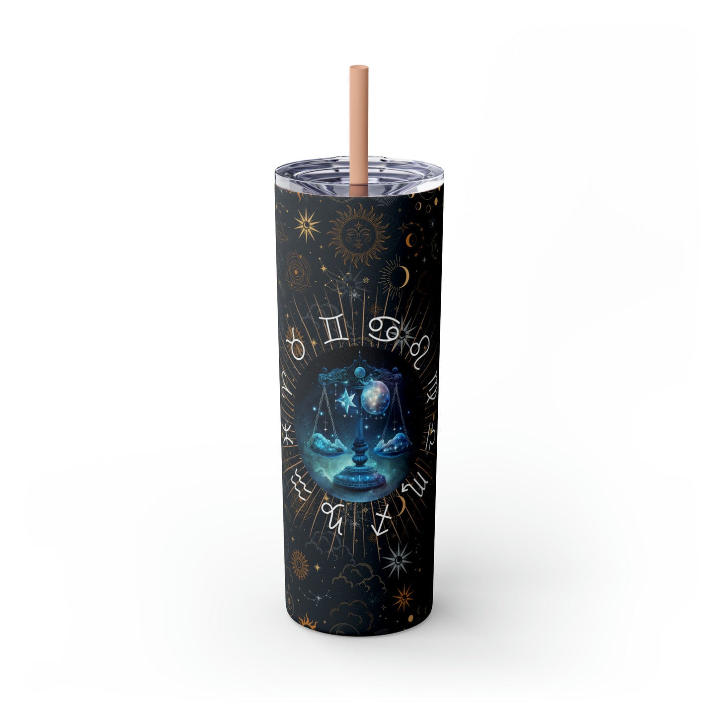 Libra Zodiac Skinny Tumbler with Straw Astrology Insulated Mug Bridesmaids Gift Bachelorette Party Favor Birthday Gift