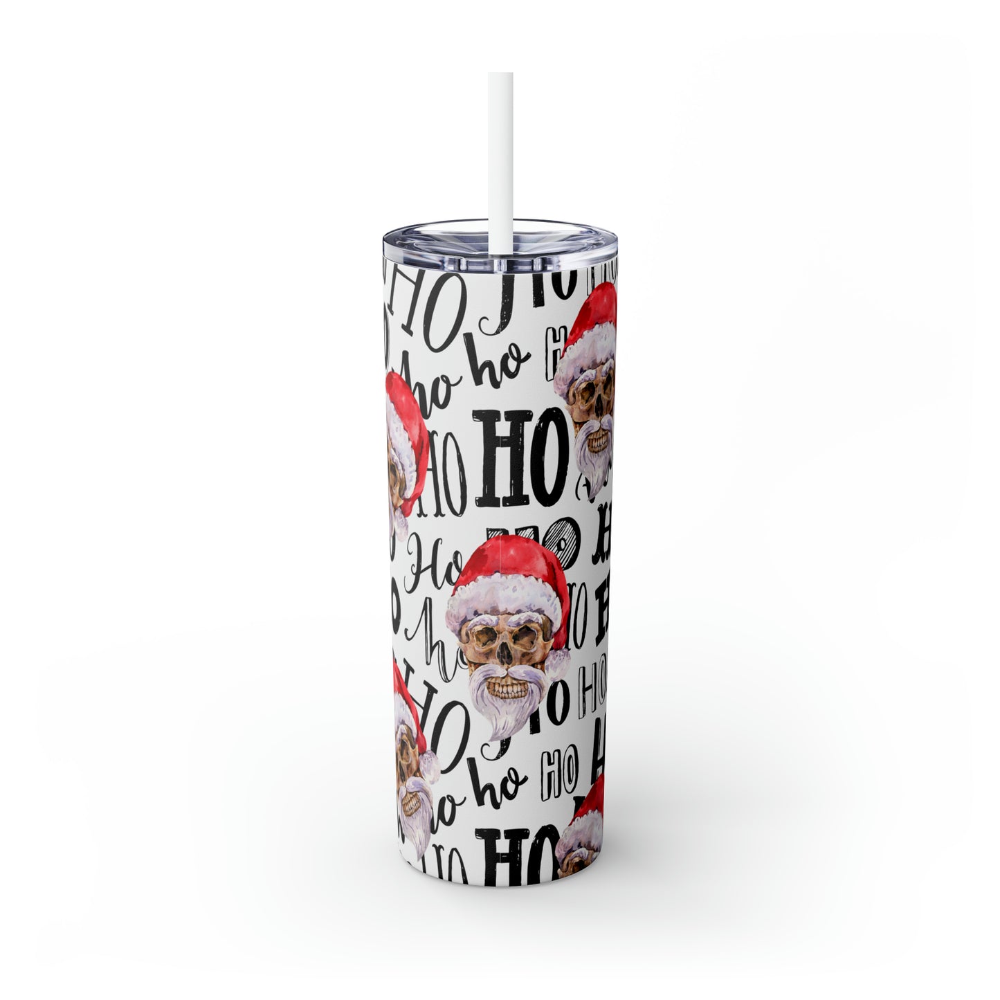 Skull Santa Ho Ho Ho Skinny Tumbler with Straw, 20oz