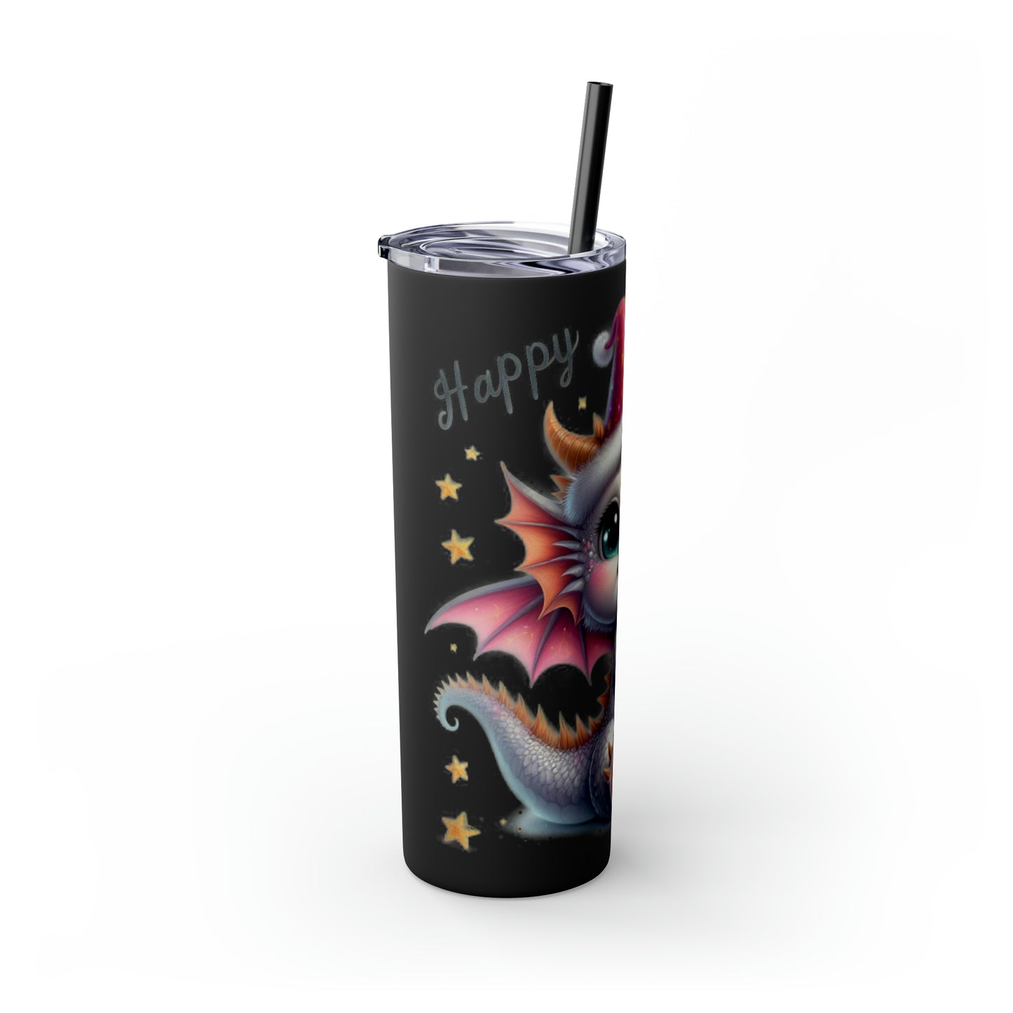 Happy New Year of Dragon Skinny Tumbler with Straw, 20oz