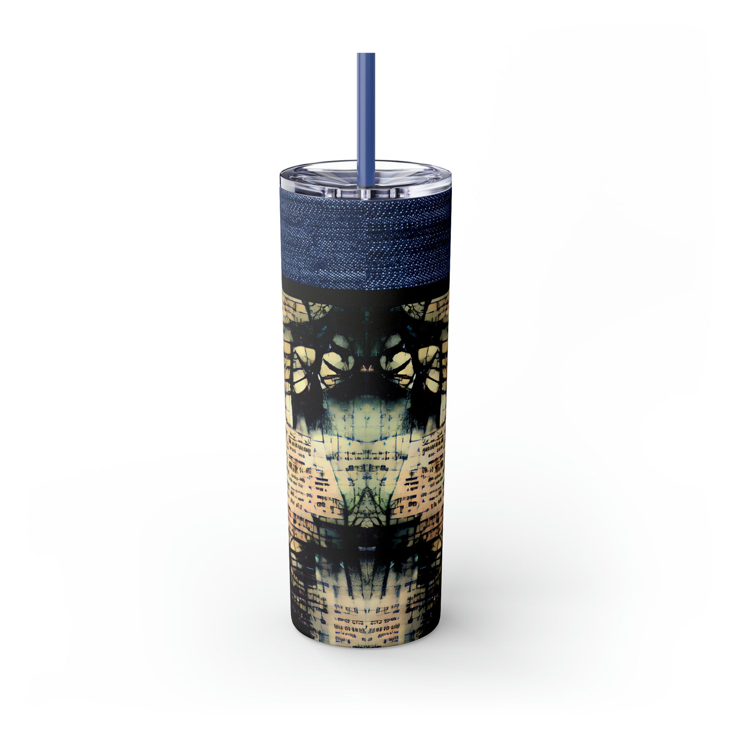 Denim Grunge Skinny Tumbler with Straw, 20oz