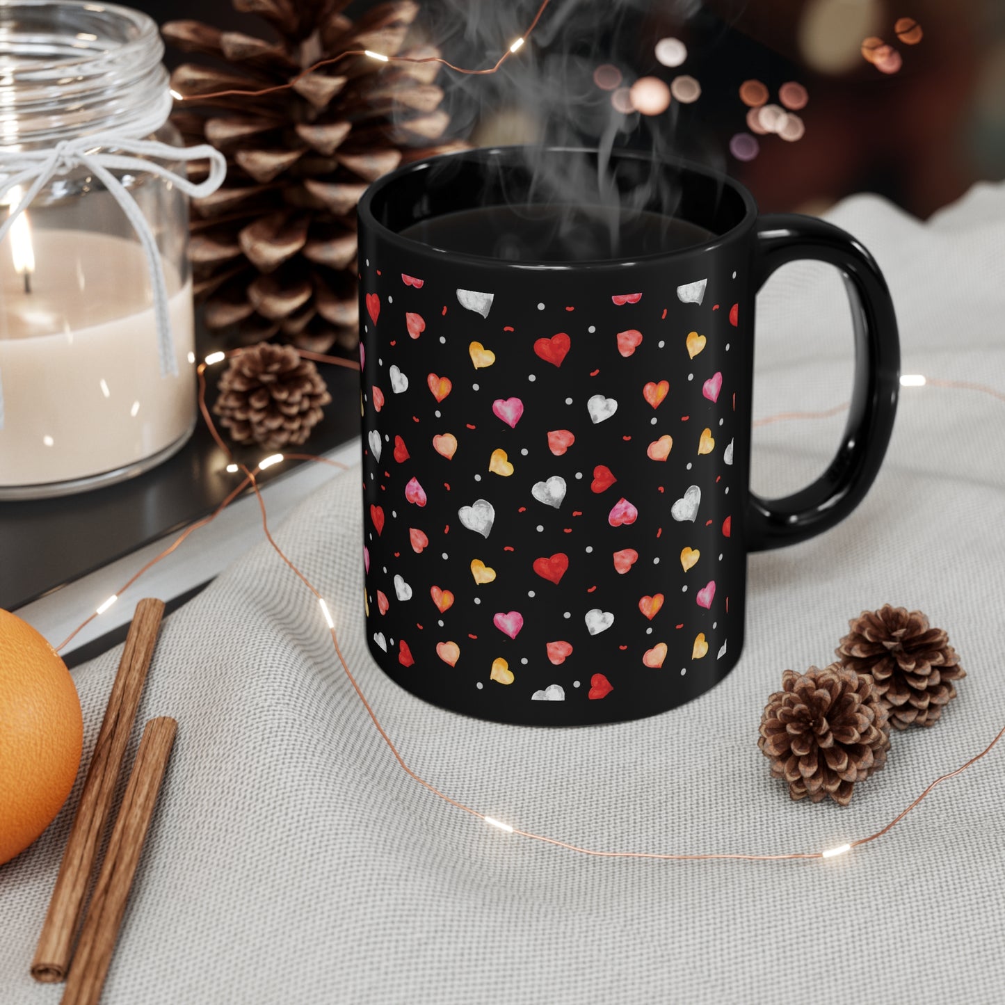 Valentine's Day Hearts 11oz Black Mug