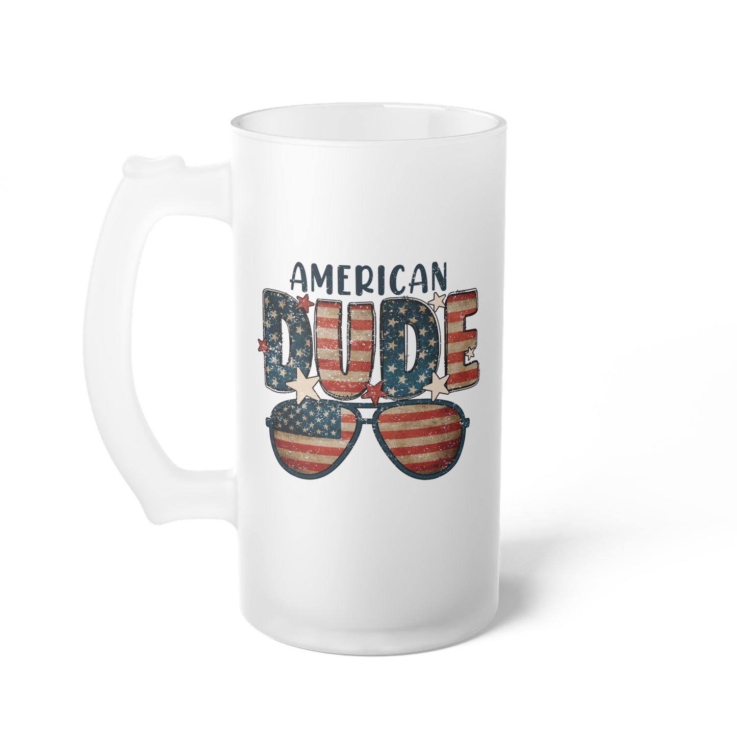 American Dude Frosted Glass Beer Mug