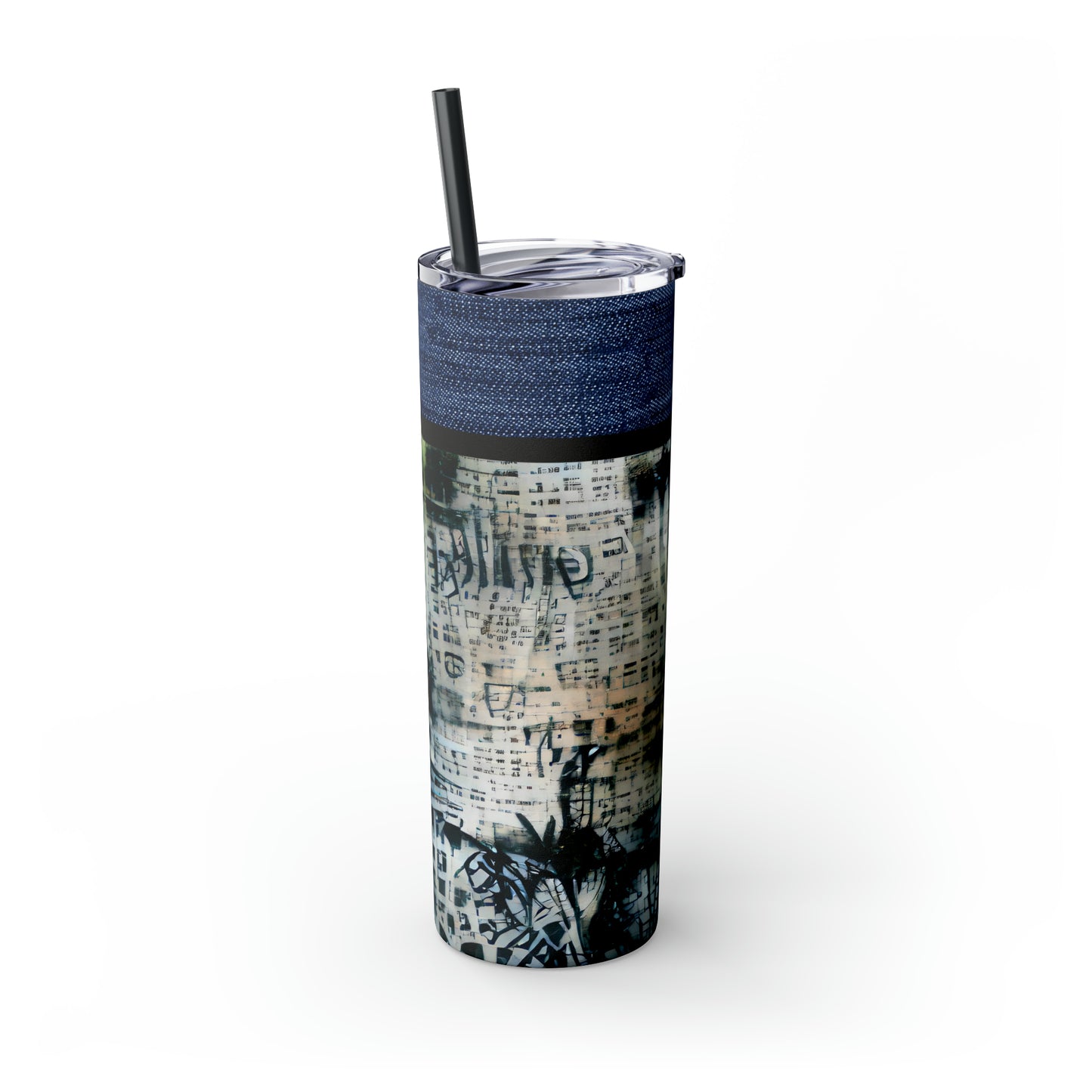 Denim Grunge Skinny Tumbler with Straw, 20oz