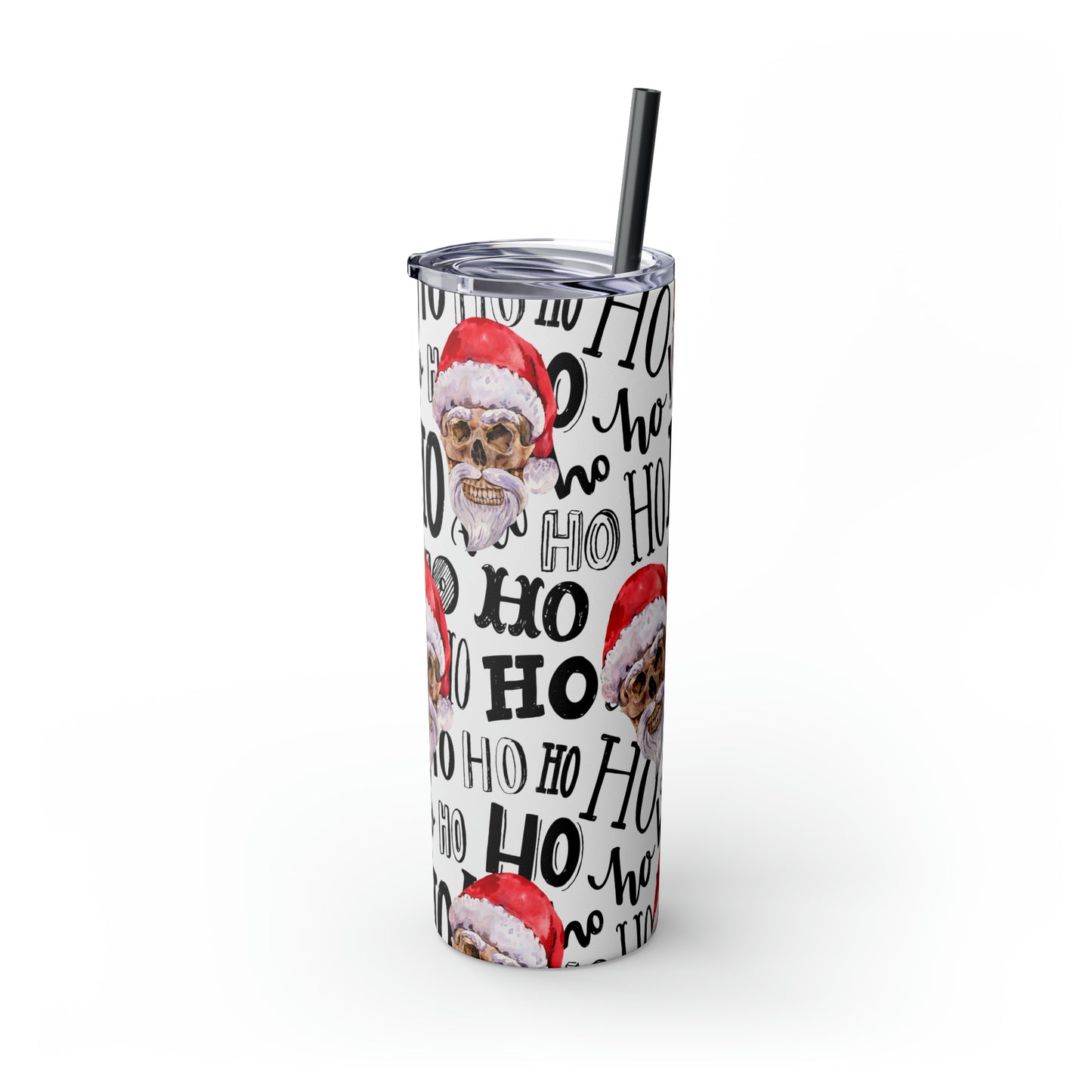 Skull Santa Ho Ho Ho Skinny Tumbler with Straw, 20oz
