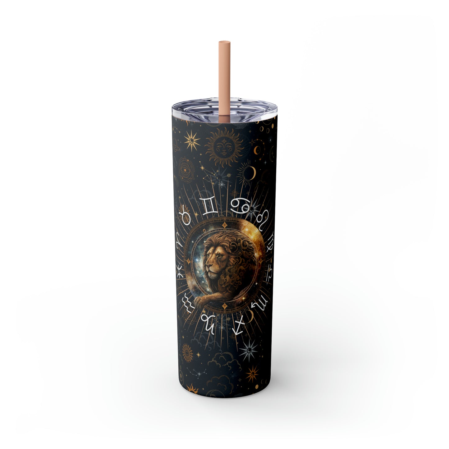 Leo Zodiac Skinny Tumbler with Straw Astrology Insulated Mug Bridesmaids Gift Bachelorette Party Favor Birthday Gift