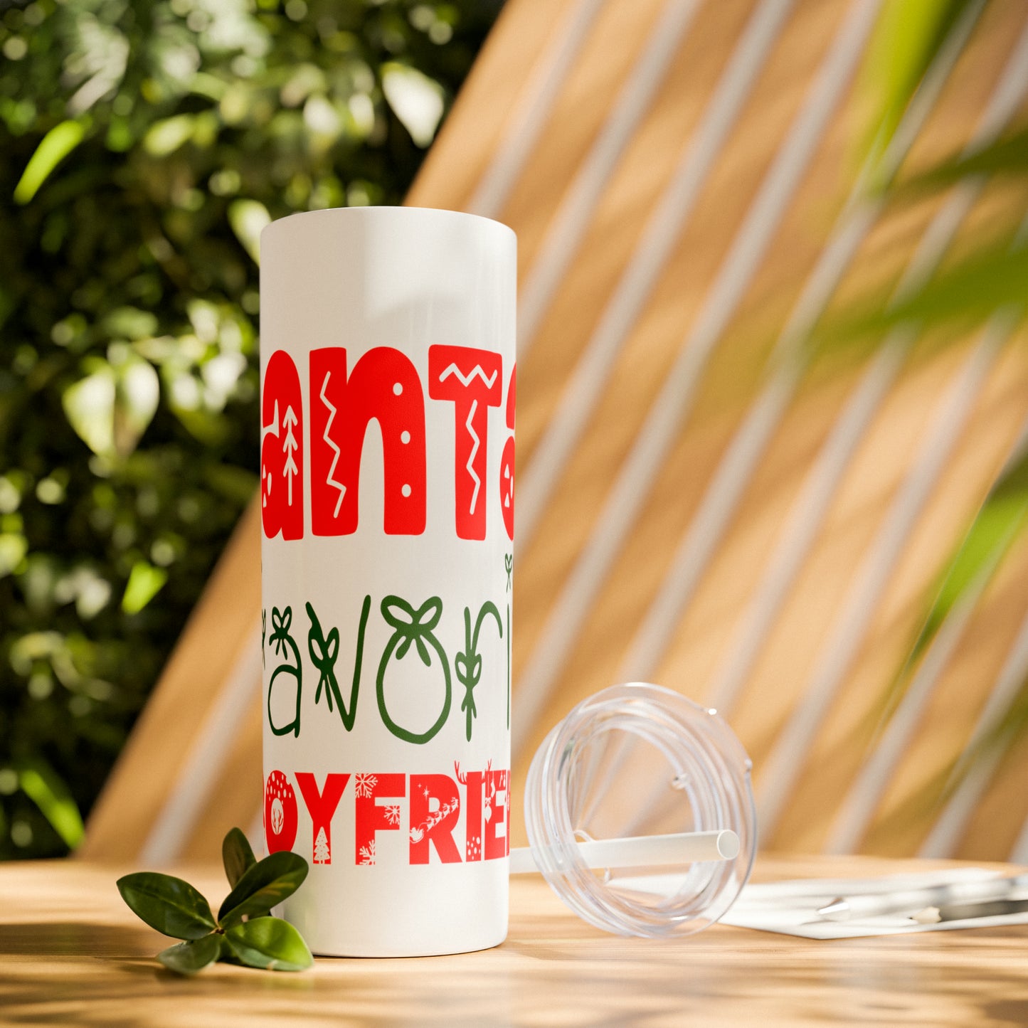 Santa's Favorite Boyfriend Skinny Tumbler with Straw, 20oz