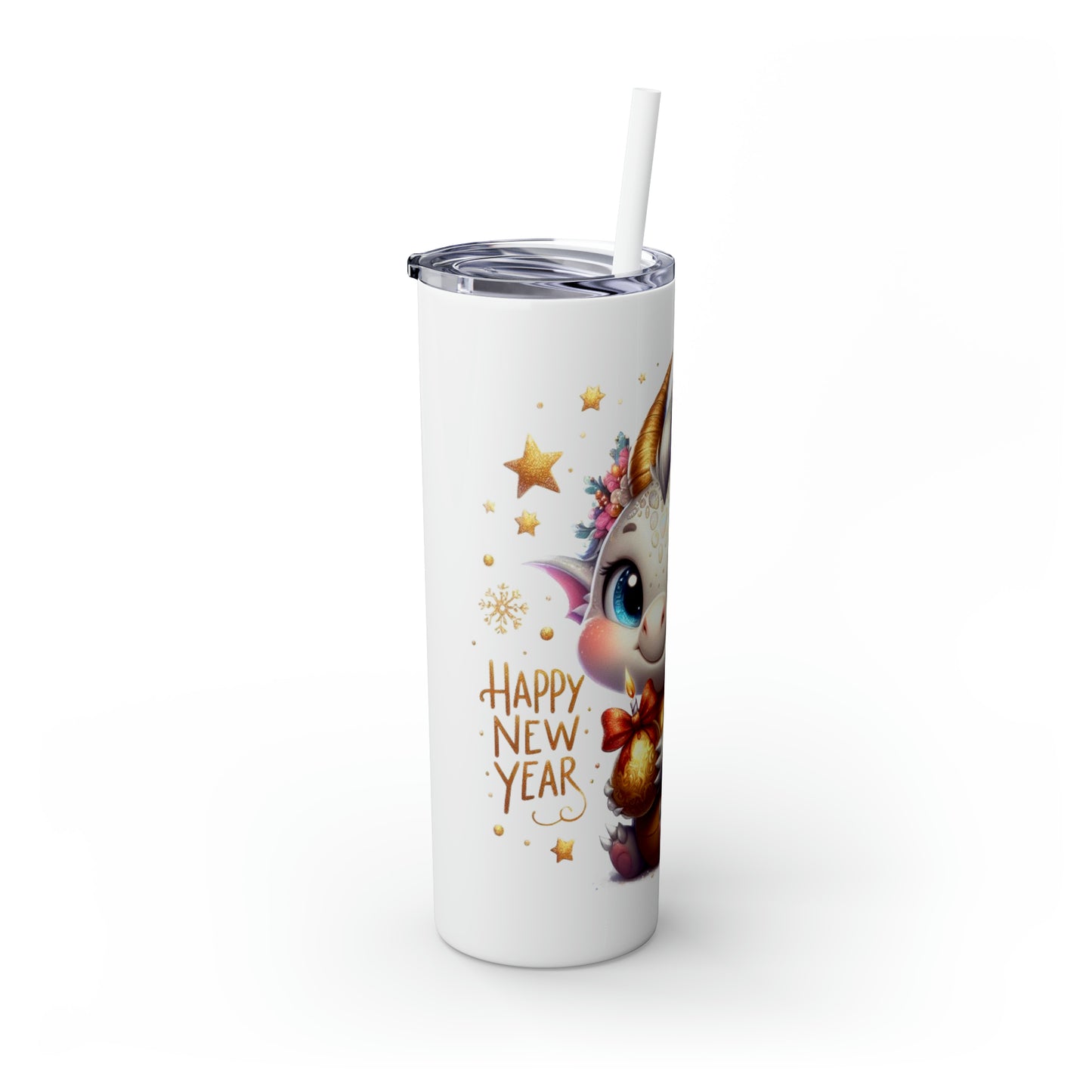 Happy New Year of Dragon Skinny Tumbler with Straw, 20oz