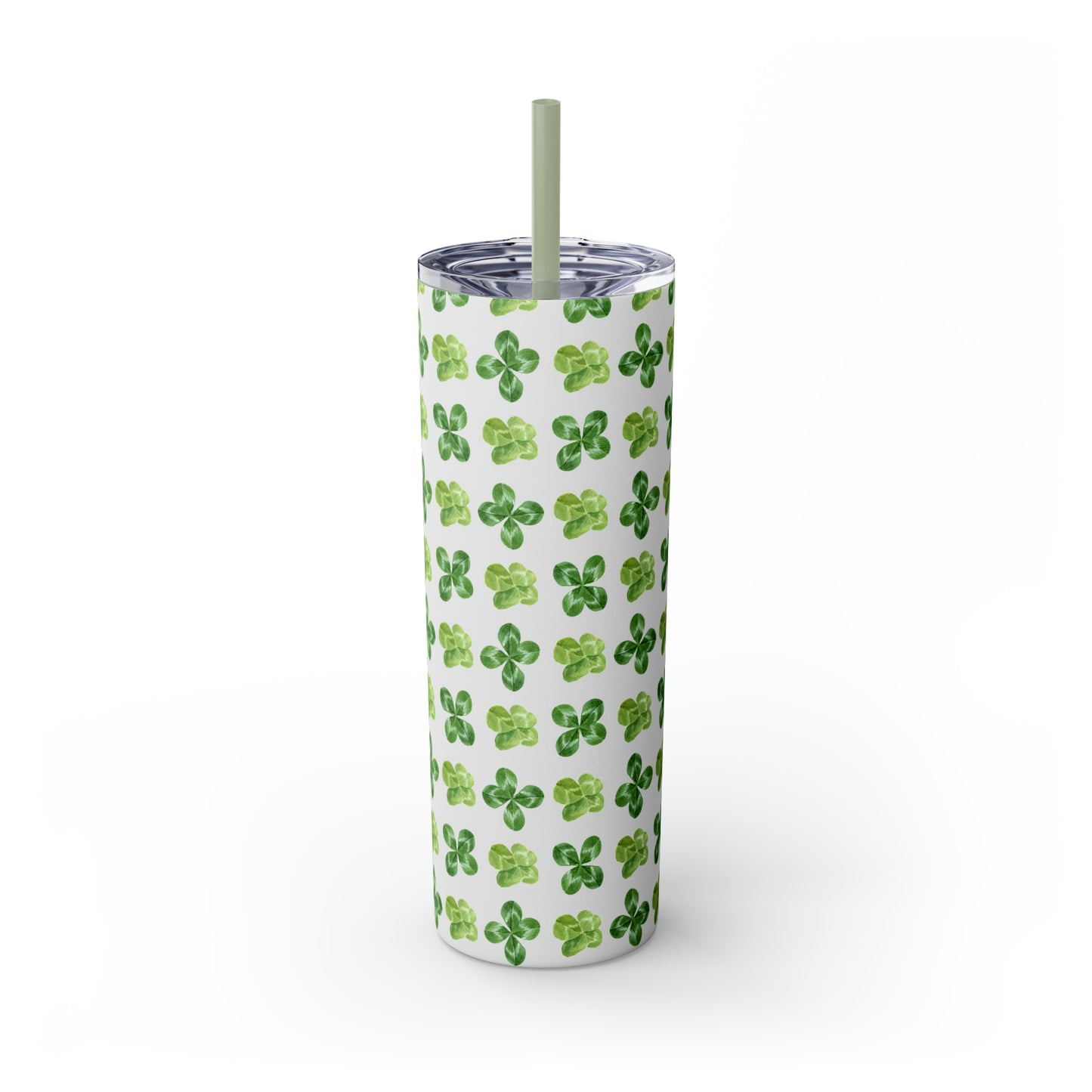 St Patricks Day Clovers Skinny Tumbler with Straw, 20oz