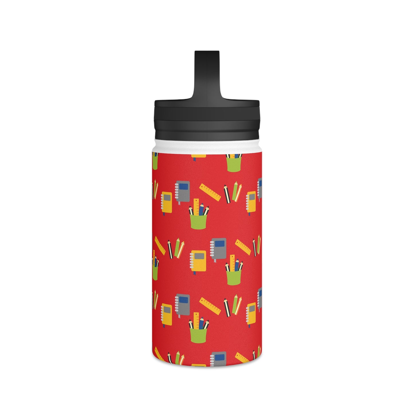 Back To School Books & Pencils Stainless Steel Water Bottle, Handle Lid