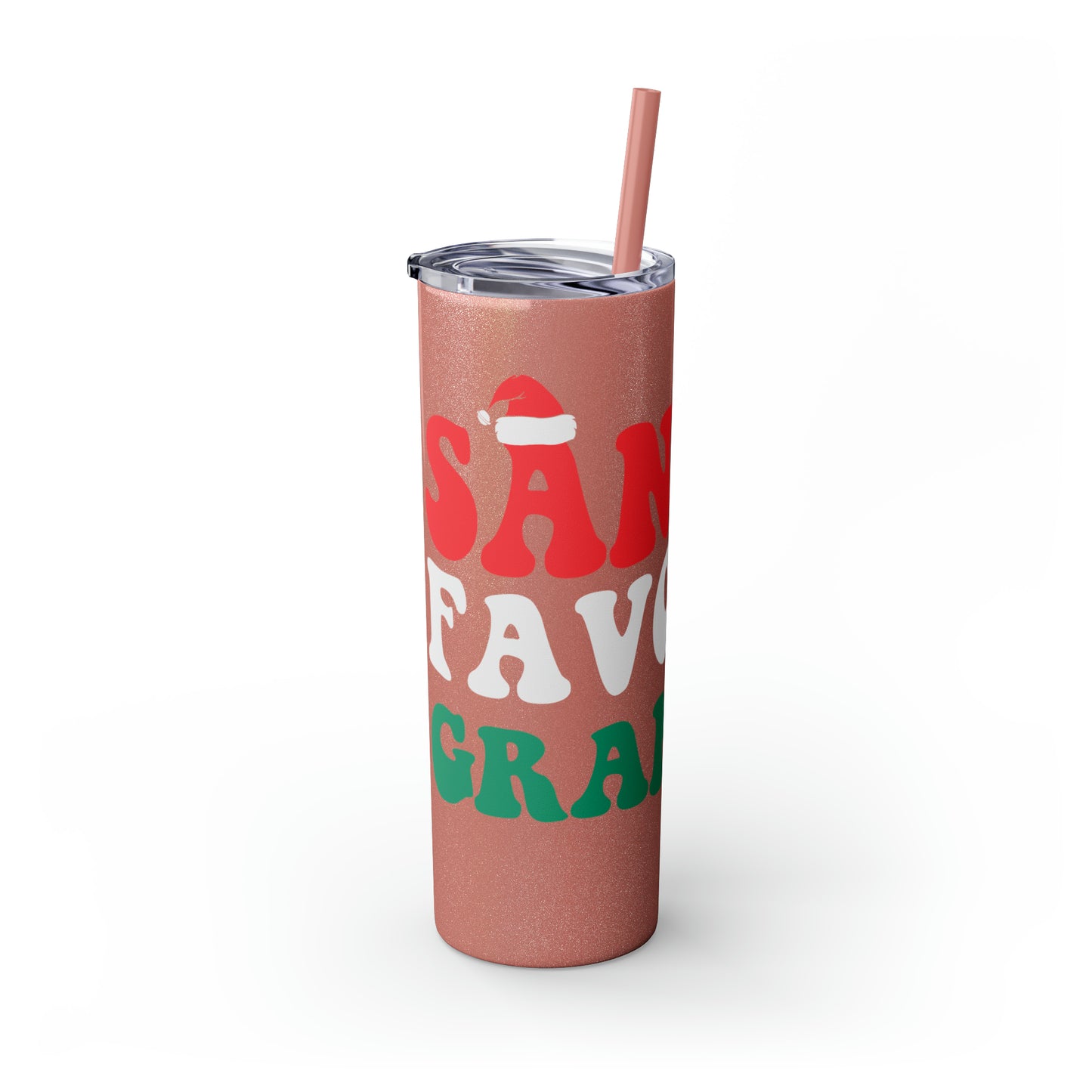Santa's Favorite Grandma Skinny Tumbler with Straw, 20oz