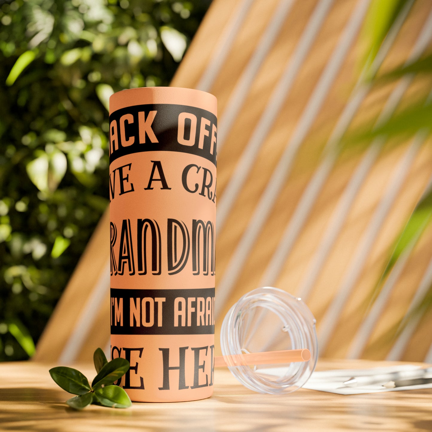 Back off I Have a Crazy Grandma And I'm Not Afraid To Use Her Skinny Tumbler with Straw, 20oz