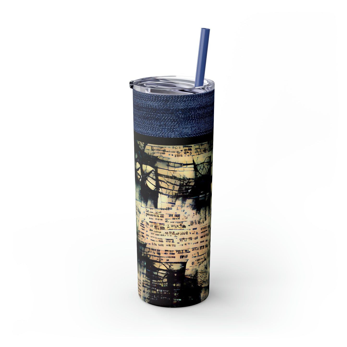 Denim Grunge Skinny Tumbler with Straw, 20oz