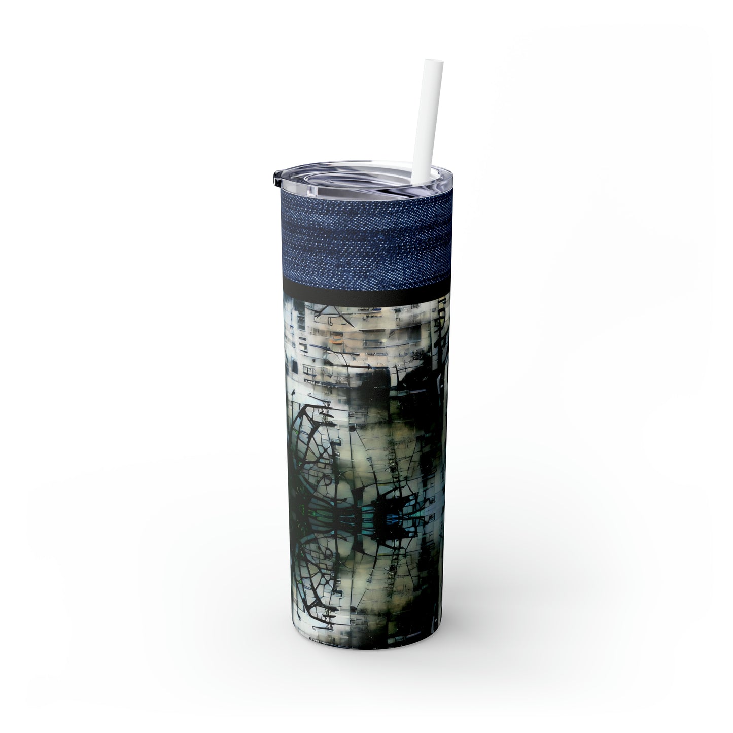 Denim Grunge Skinny Tumbler with Straw, 20oz