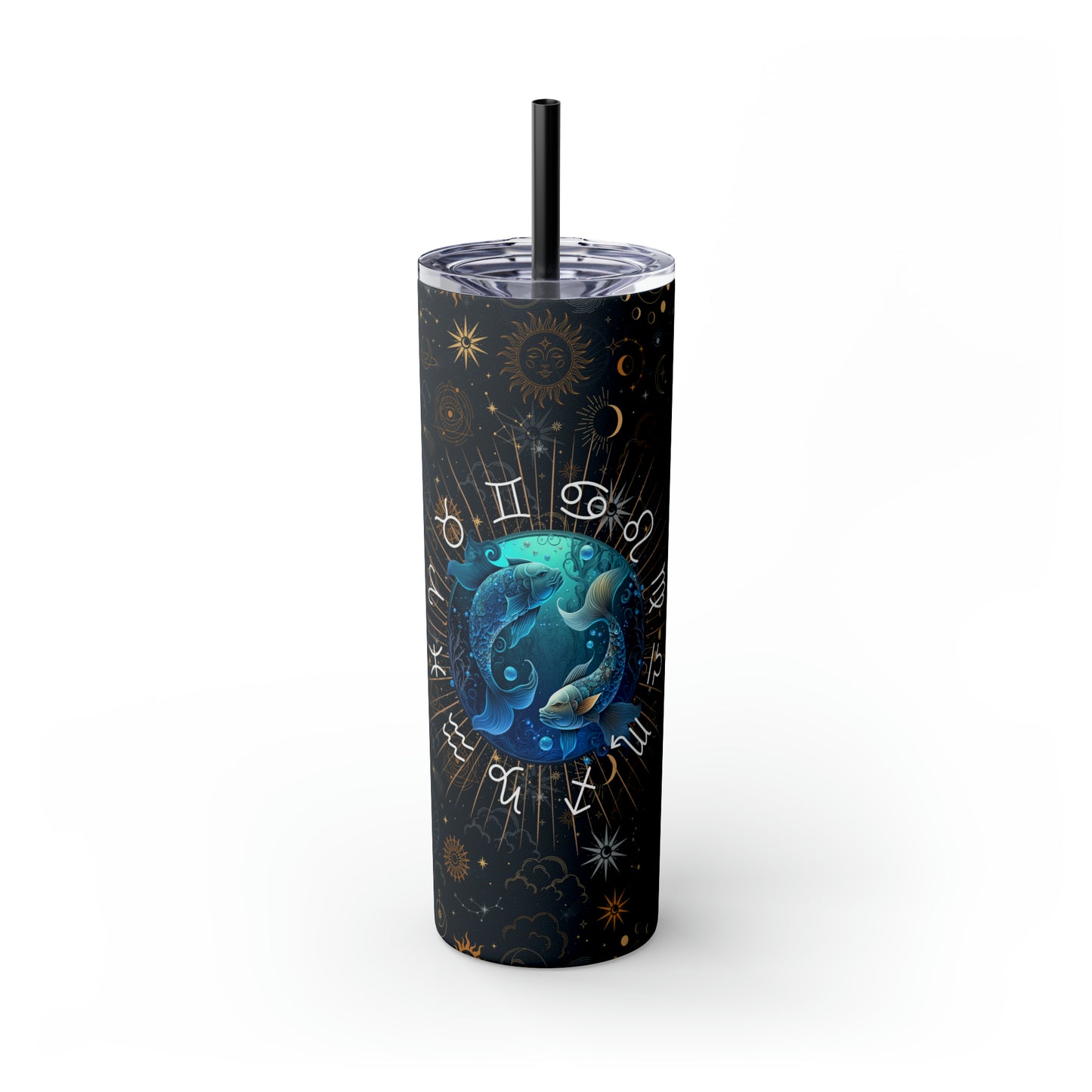Pisces Zodiac Skinny Tumbler with Straw Astrology Insulated Mug Bridesmaids Gift Bachelorette Party Favor Birthday Gift