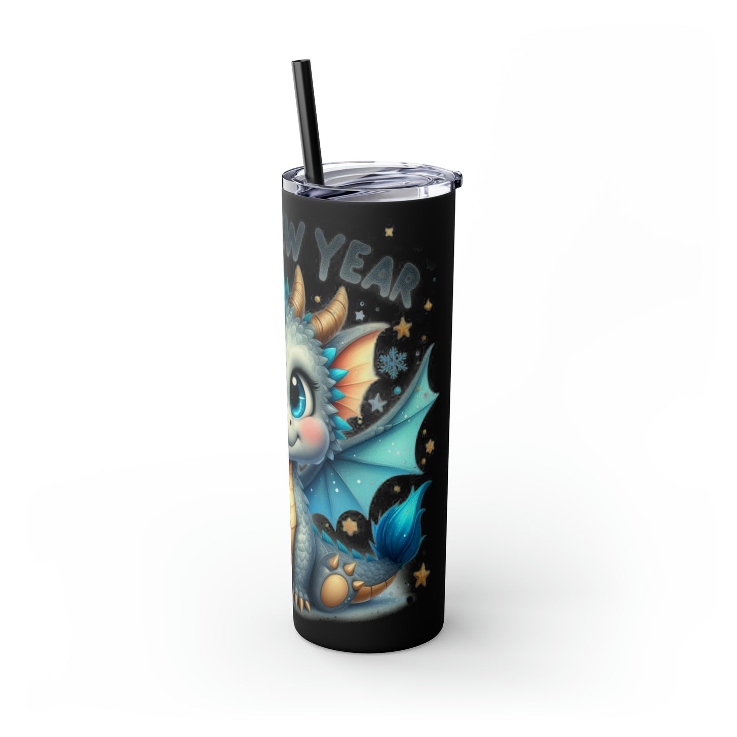 Happy New Year of Dragon Skinny Tumbler with Straw, 20oz