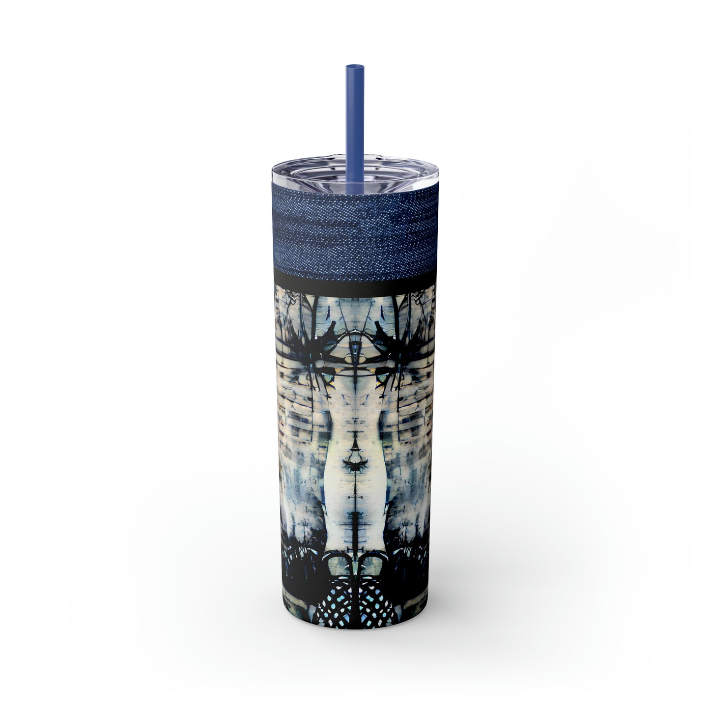 Denim Grunge Skinny Tumbler with Straw, 20oz